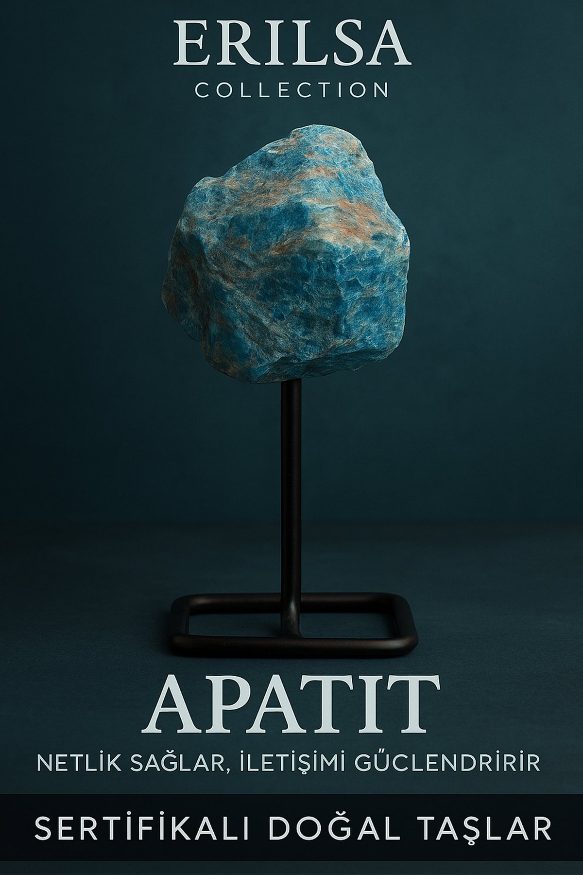 Sertifikalı Doğal Ham Apatit Taşı Standlı Obje – İlham Verir ve Zihinsel Netlik Sağlar