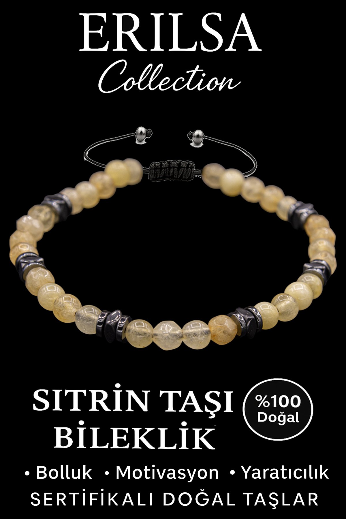 Sertifikalı Fasetli AAA+ Terahertz ve Sitrin Taşı Bileklik – İnce Model Refah ve Başarı