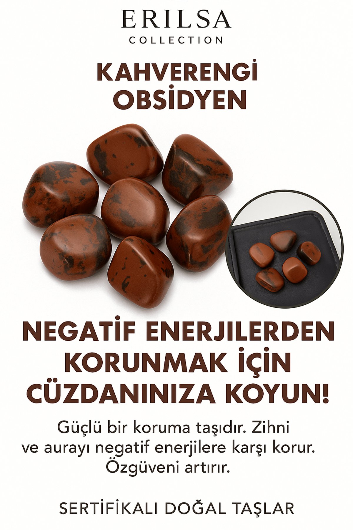 Sertifikalı Cüzdan Boy Kahverengi Obsidyen Taşı Kütle - İçsel Güç ve Duygusal Arınma Sağlar