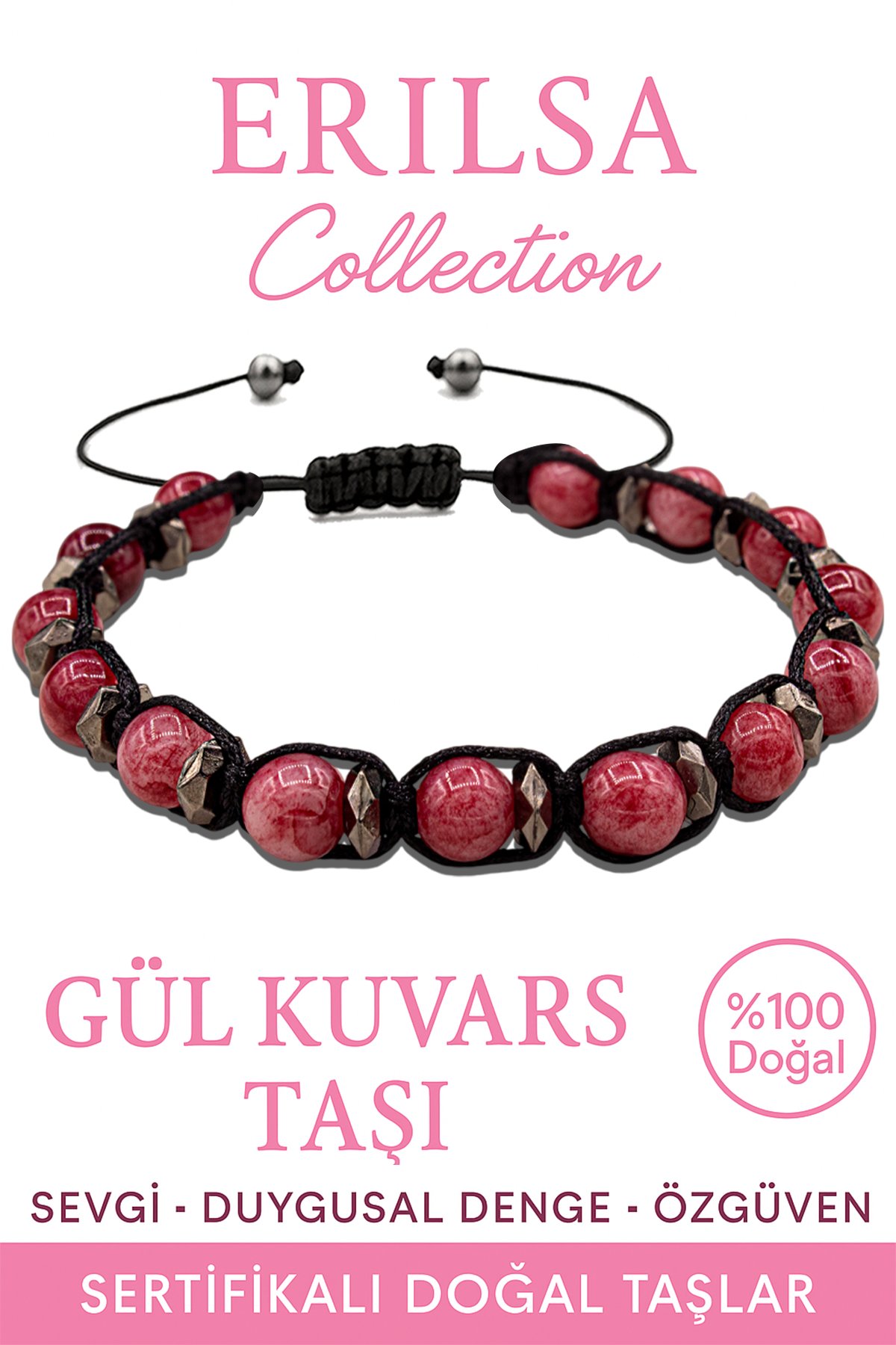 Sertifikalı Terahertz Gül Kuvars Taşı Bileklik – Sevgi ve Şefkat