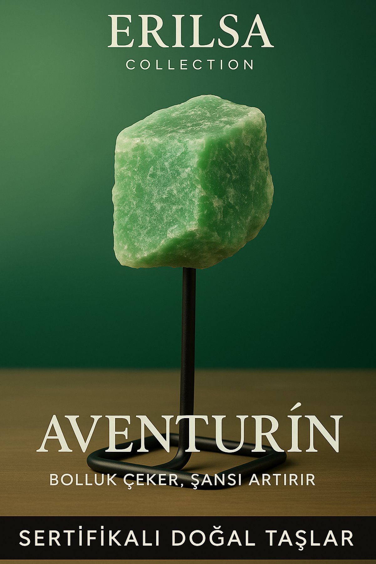 Sertifikalı Doğal Ham Aventurin Taşı Standlı Obje – Şans, Bolluk ve Duygusal Huzur Taşı