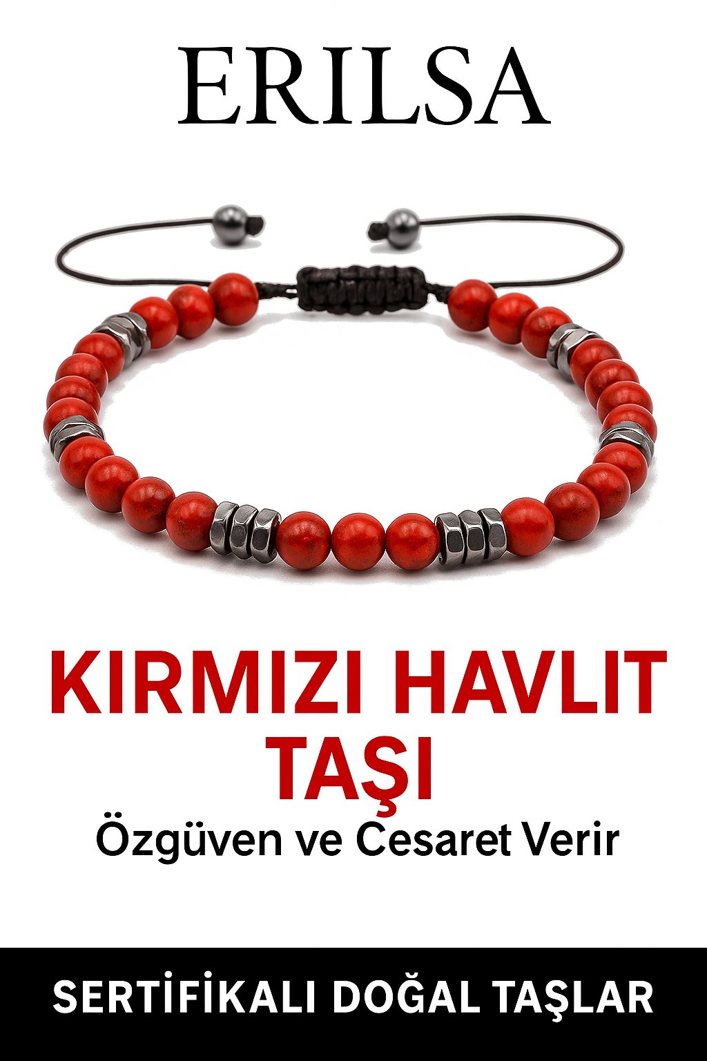 Sertifikalı Terahertz – Kırmızı Havlit Taşı Bileklik – Duygusal Denge, Enerji ve İç Huzur Taşı