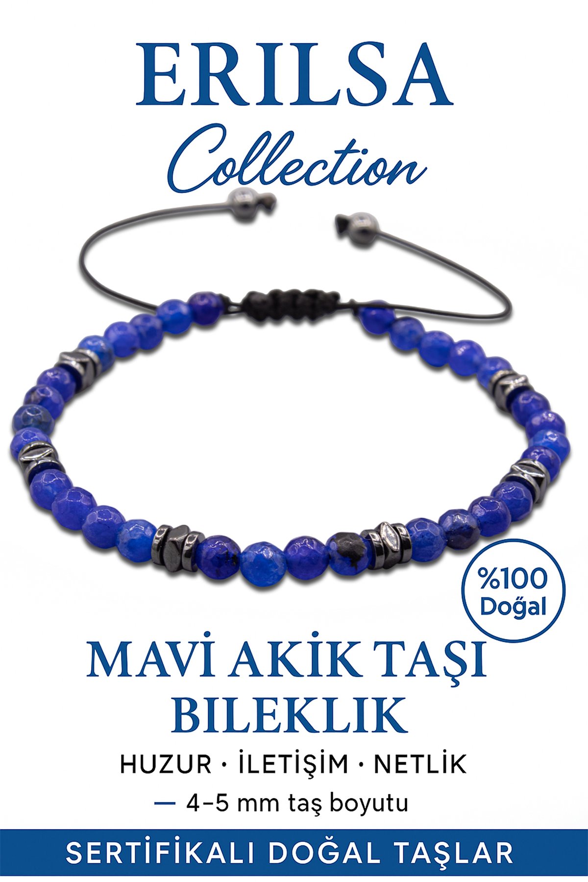 Sertifikalı Fasetli Terahertz - Gece Mavisi Akik Taşı Bileklik - İnce Model Derin Sükûnet ve Koruma