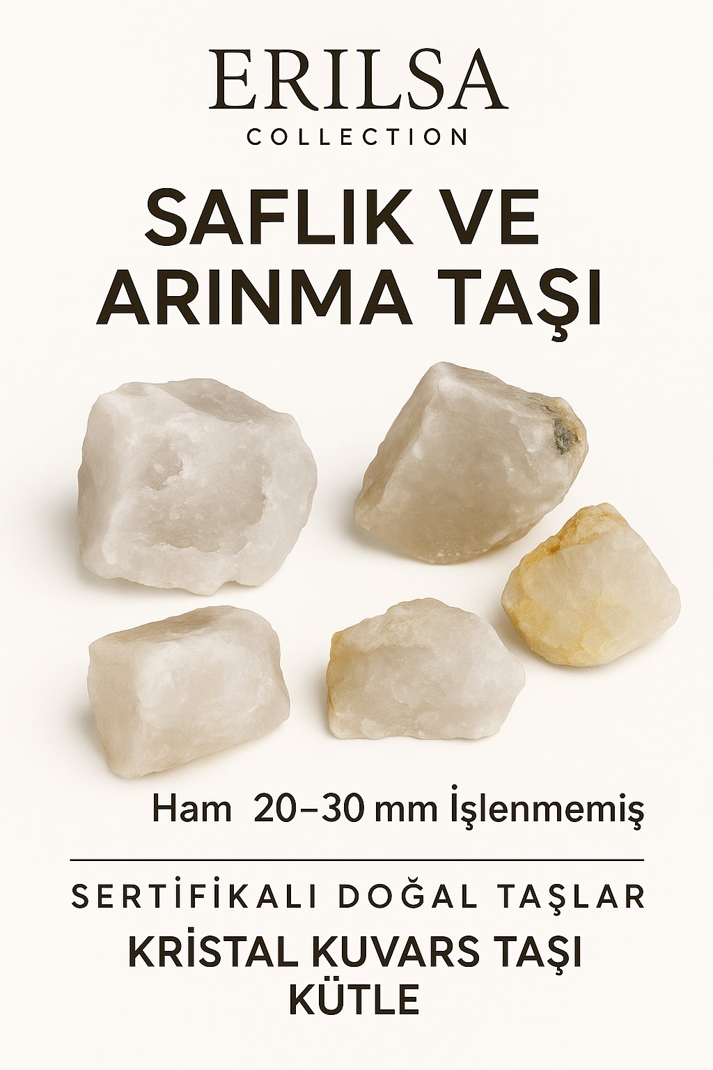 Sertifikalı Ham İşlenmemiş Kristal Kuvars Taşı Kütle – El Taşı Arınma Netlik Evrensel Şifa Enerjisi