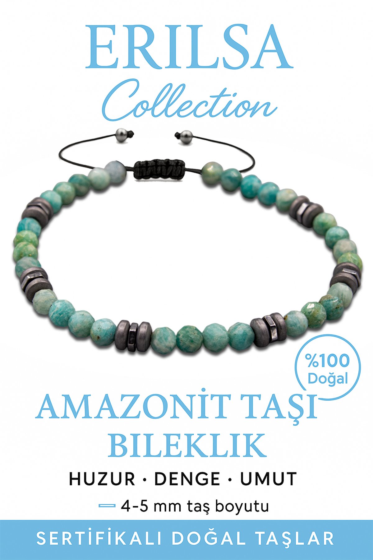 Sertifikalı Fasetli Terahertz – Amazonit Taşı Bileklik (İnce Model) – Denge, İfade ve İçsel Huzur Taşı