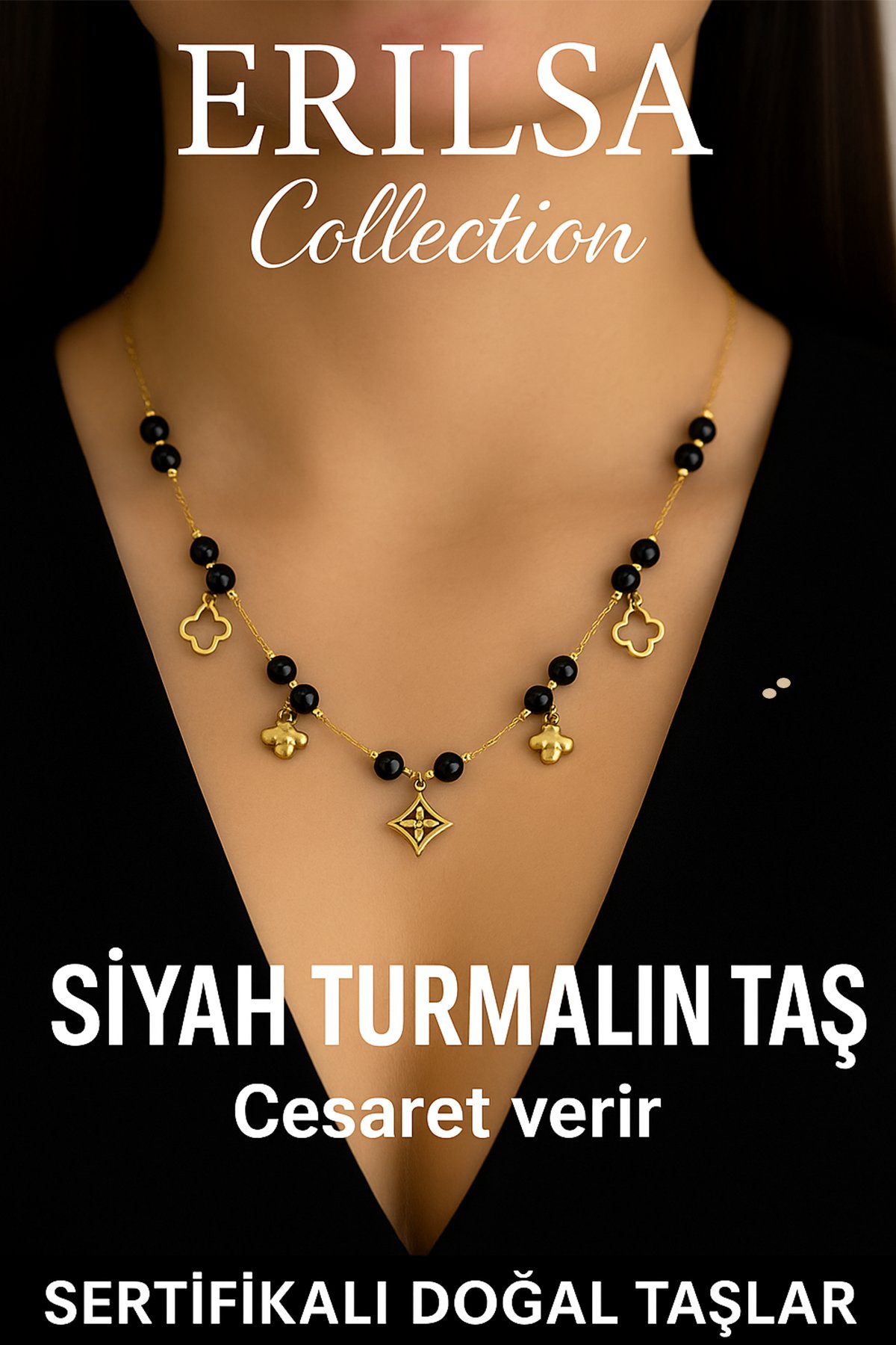 Sertifikalı Siyah Turmalin Doğal Taş Charm Kolye – Enerji Blokajını Temizler ve Cesaret Verir