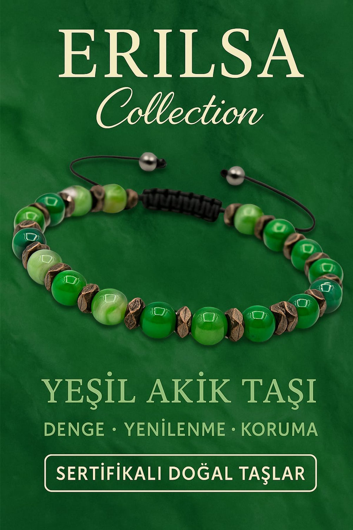 Sertifikalı Yeşil Akik ve Terahertz Doğal Taş Bileklik – Zihin Gücü ve Dengeyi Bir Arada Sunar