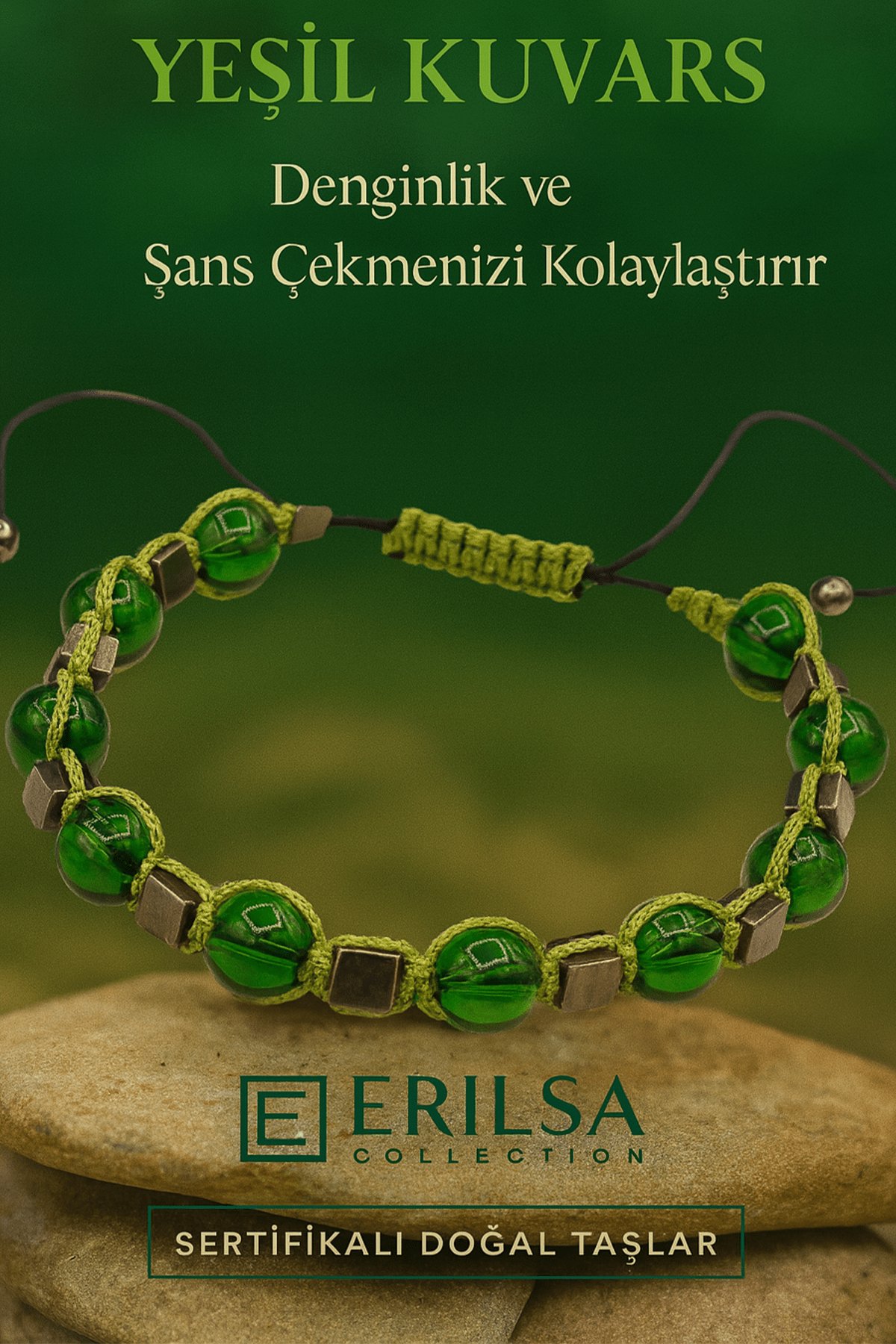 Sertifikalı Yeşil Kuvars Taşı Bileklik Dinginlik Sağlar ve Şans Enerjisini Hayatınıza Çeker