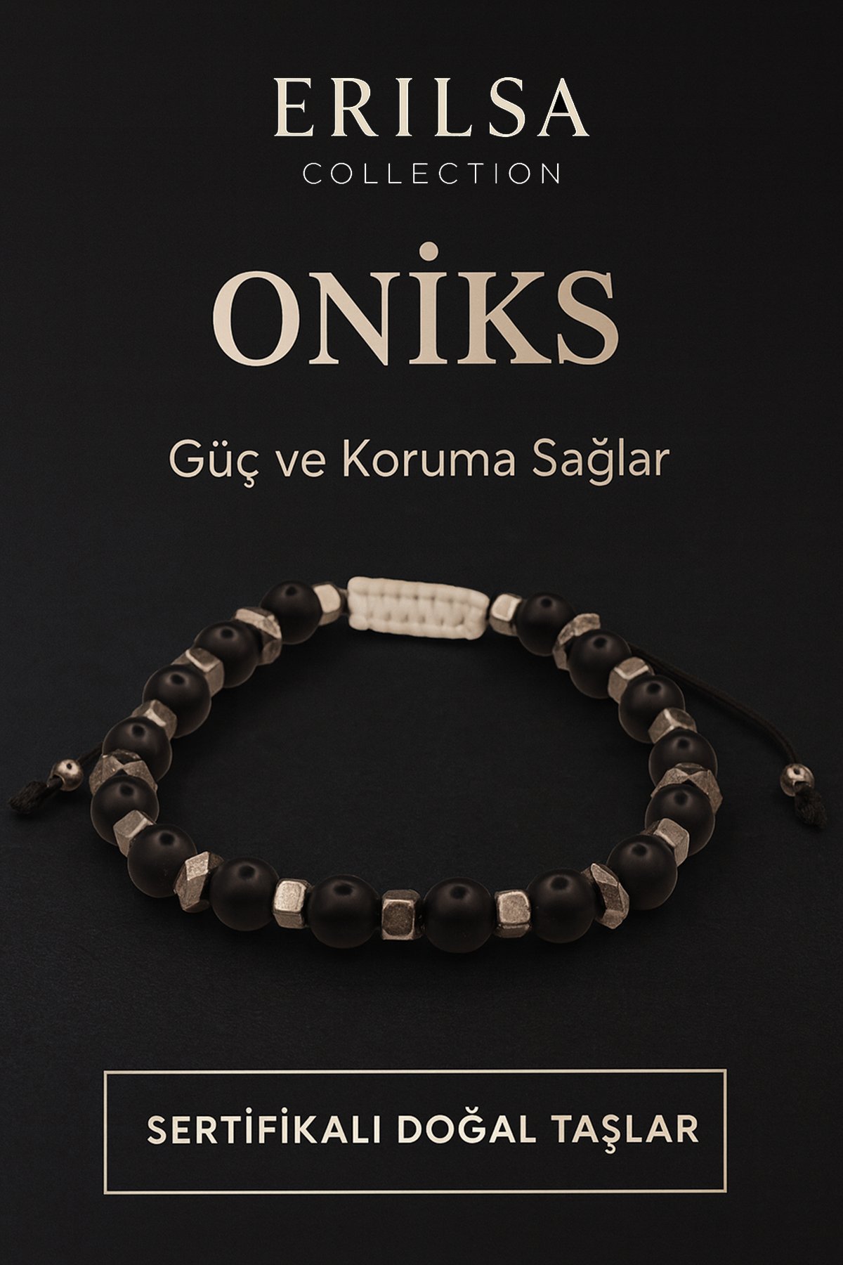 Sertifikalı Ham İşlenmemiş Oniks Taşı Bileklik – Güç Koruma ve Kalkan
