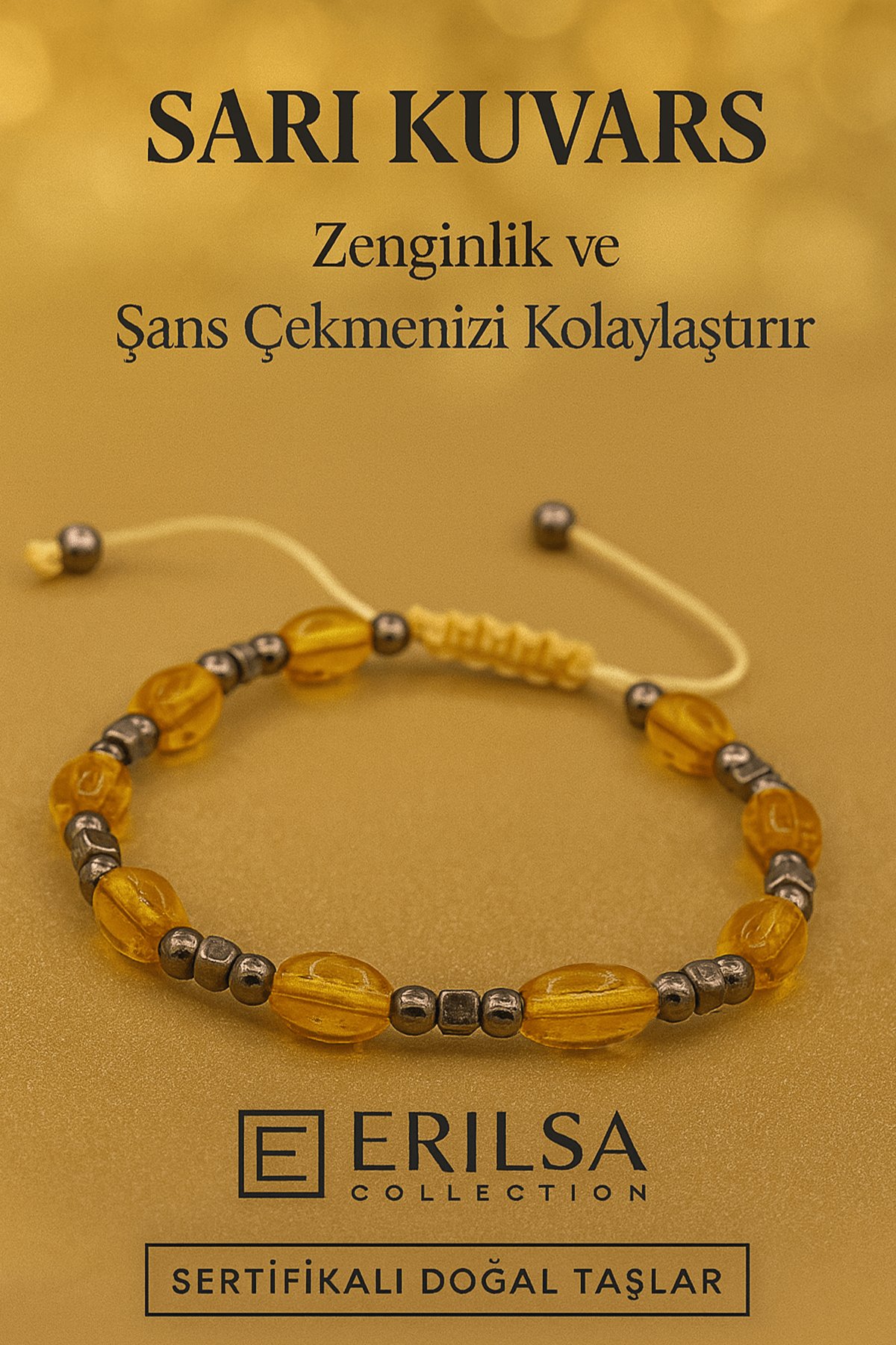 Sertifikalı Sarı Kuvars Taşı Bileklik Zenginlik Enerjisini Artırır ve Şans Alanınızı Genişletir