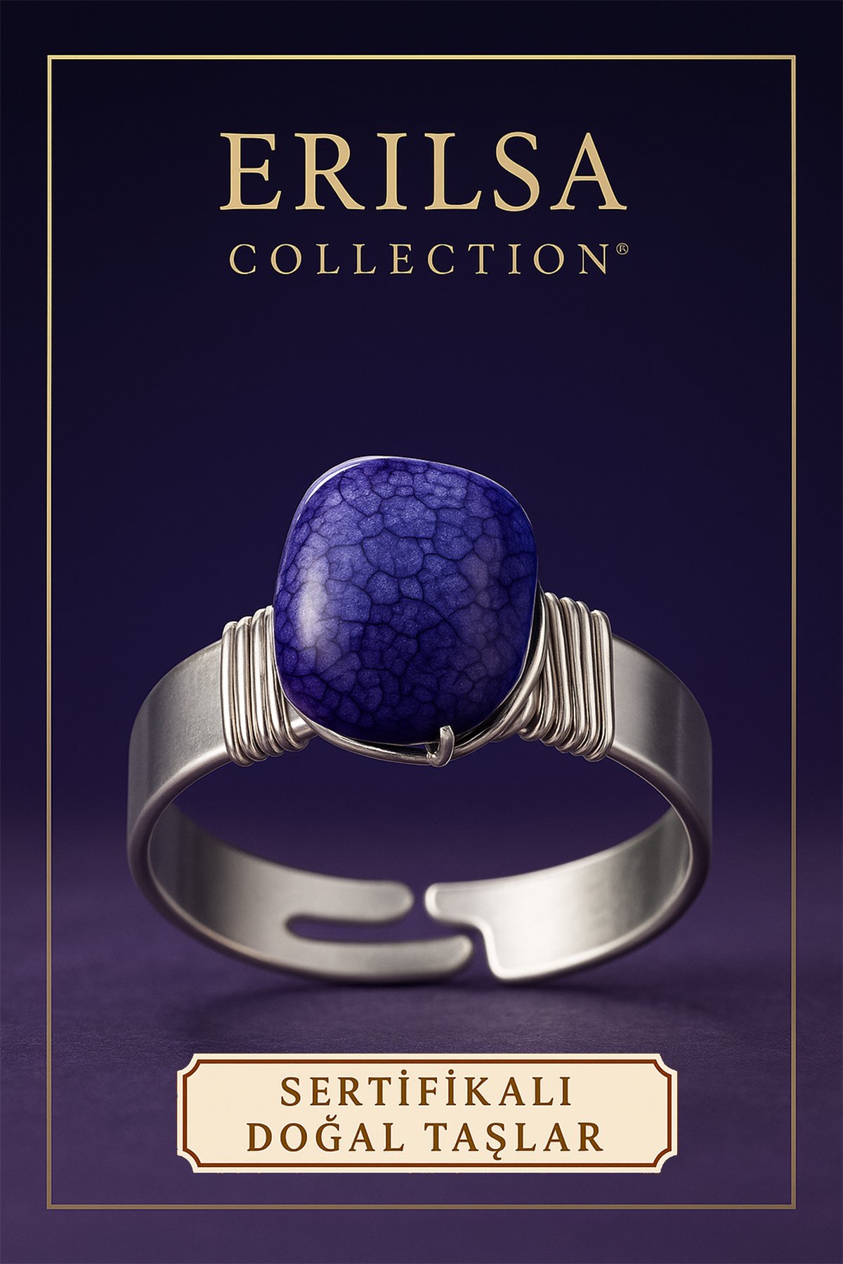 Sertifikalı Doğal Mor Akik Taşı Yüzük – Ayarlanabilir Kalın Tımbıl Kasa