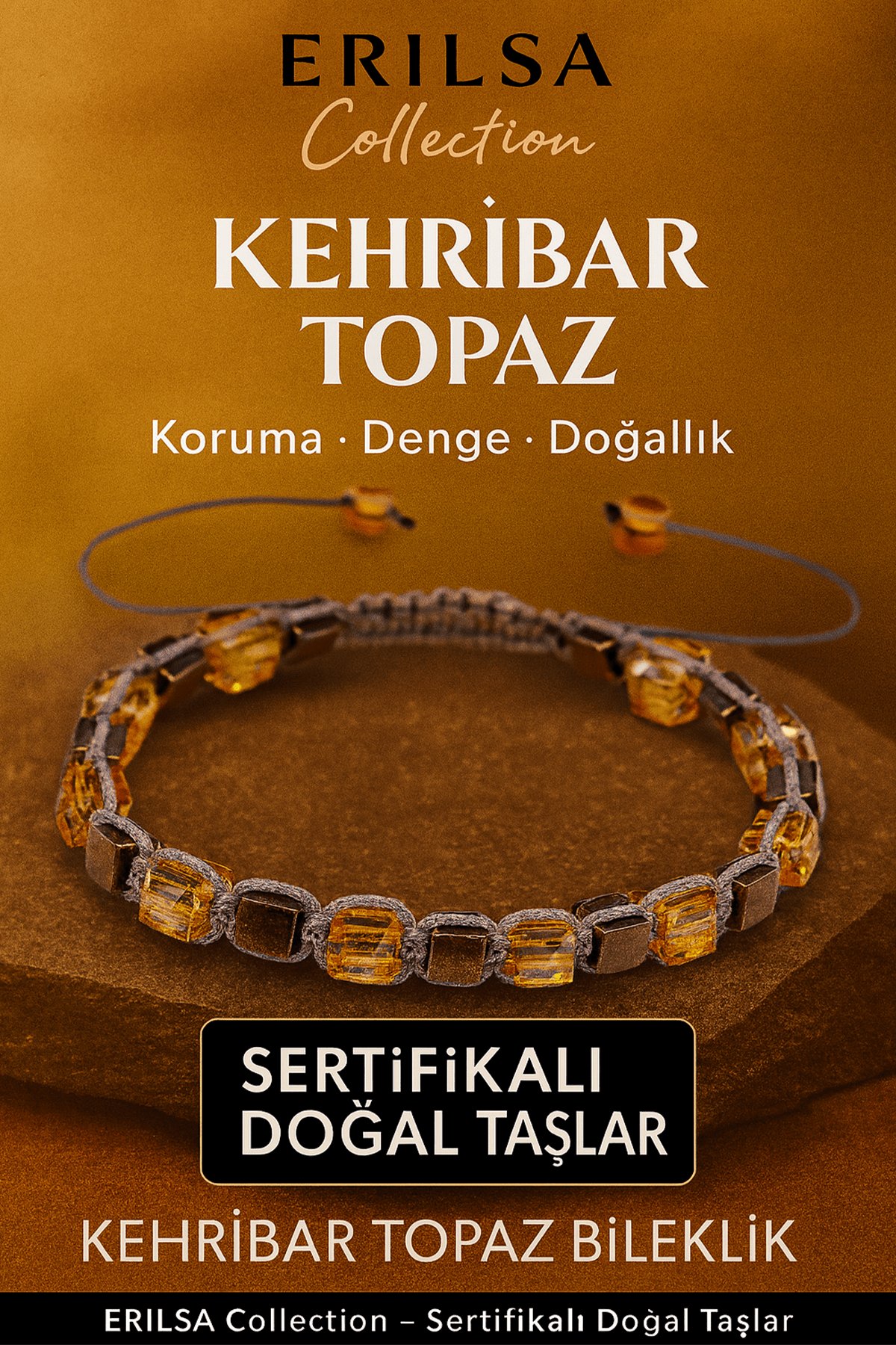 Sertifikalı Küp Kesim Terahertz - Kehribar Topaz Doğal Taş Bileklik