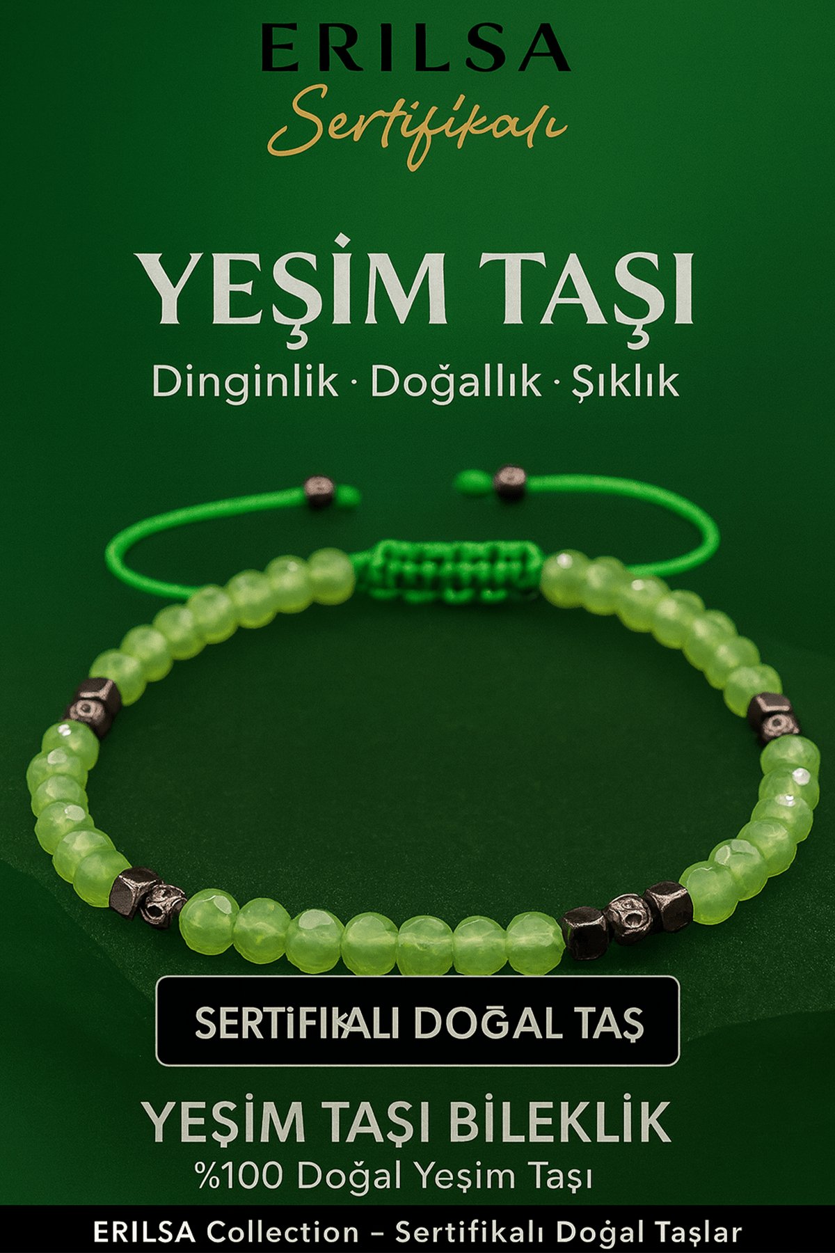 Sertifikalı Fasetli Terahertz Yeşim Doğal Taş Bileklik İnce Model – Zarif ve Şık Tasarım