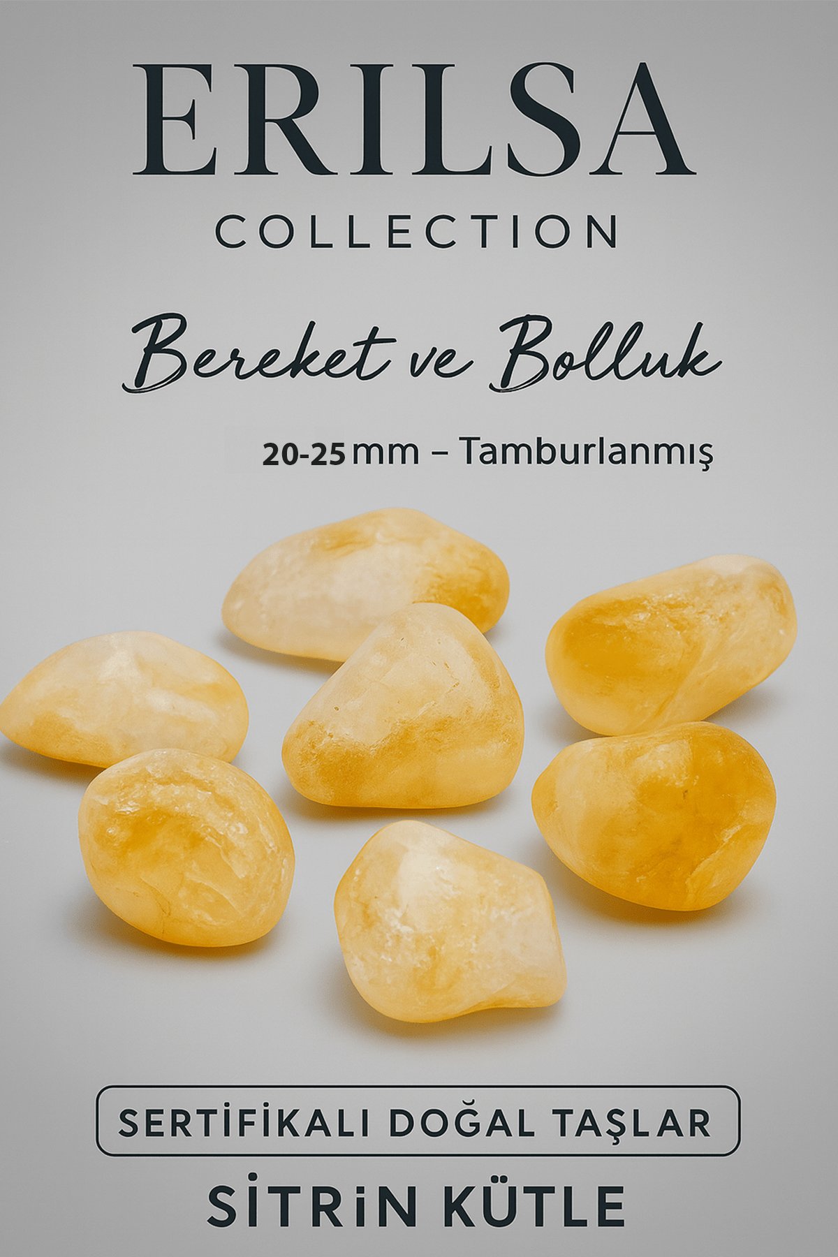Sertifikalı Tamburlanmış Doğal Sitrin Taşı Kütle (20-25 mm) – Bereket ve Bolluk Taşı