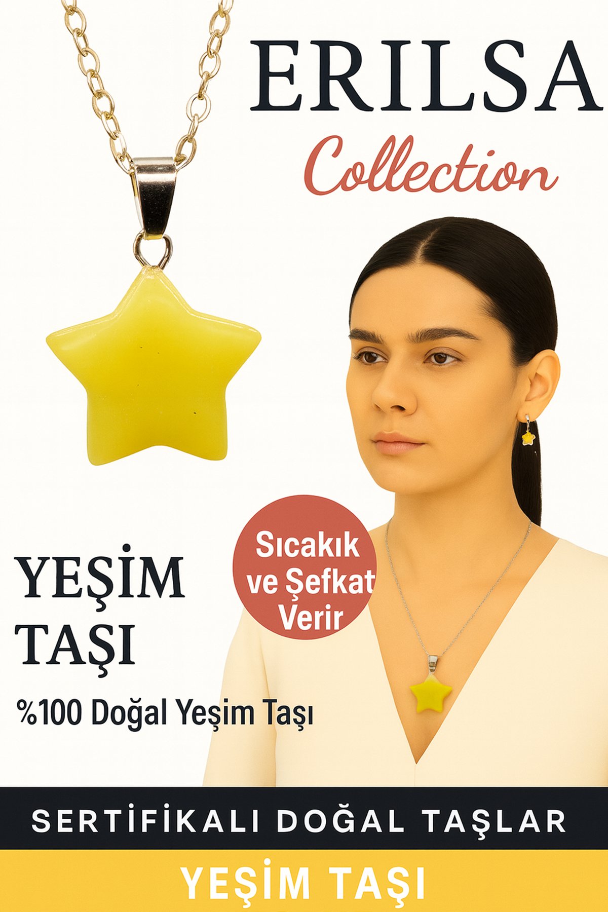 Sertifikalı Yıldız Model Yeşim Doğal Taş Kolye – Şifa Uyum ve Şefkat Taşı