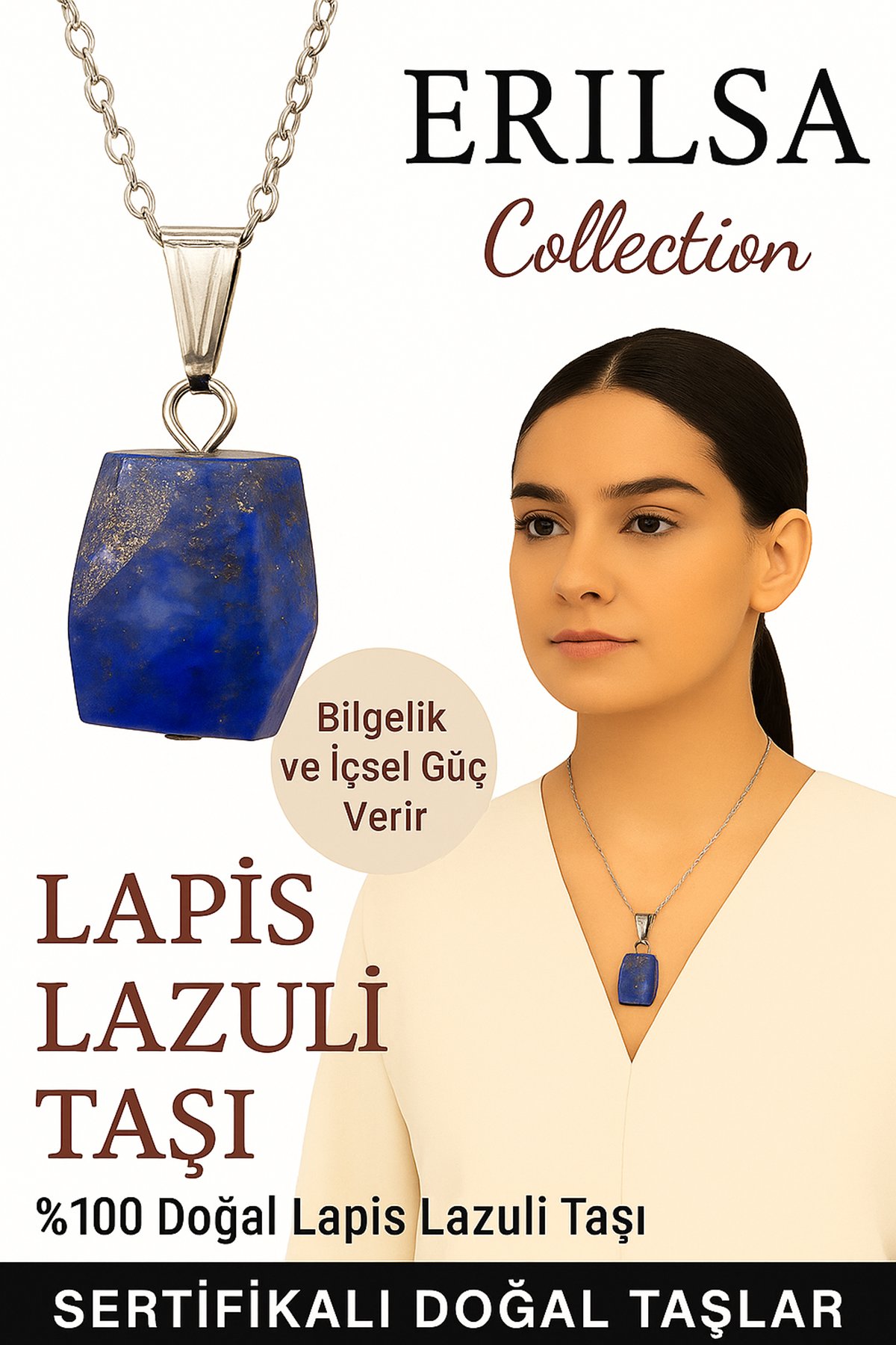Sertifikalı Fasetli Lapis Lazuli Doğal Taş Kolye - Kadın Erkek İçsel Güç ve Bilgelik Taşı