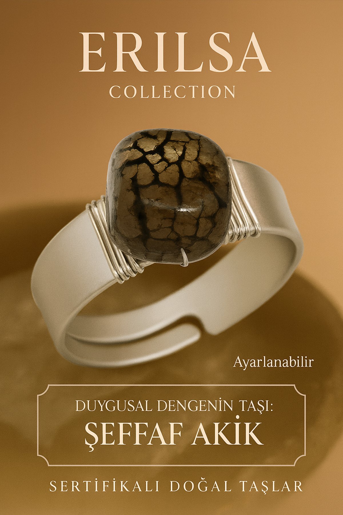 Sertifikalı Doğal Damarlı Akik Taşı Yüzük – Ayarlanabilir Kalın Tımbıl Kasa