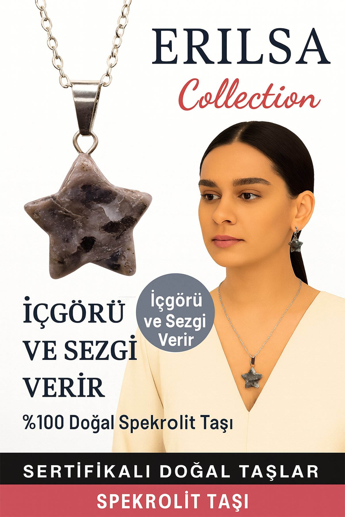 Sertifikalı Yıldız Model Larvikit - Spekrolit Doğal Taş Kolye – İçgörü ve Sezgi Taşı