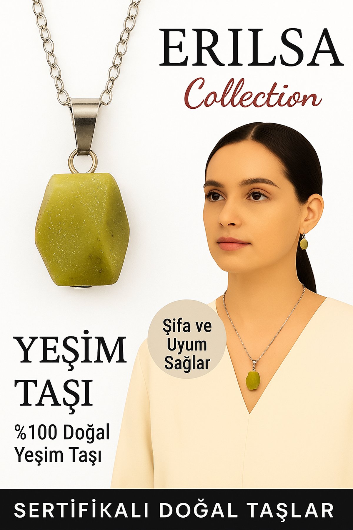 Sertifikalı Fasetli Yeşim Doğal Taş Kolye – Şifa Uyum Denge ve Pozitif Enerji Taşı