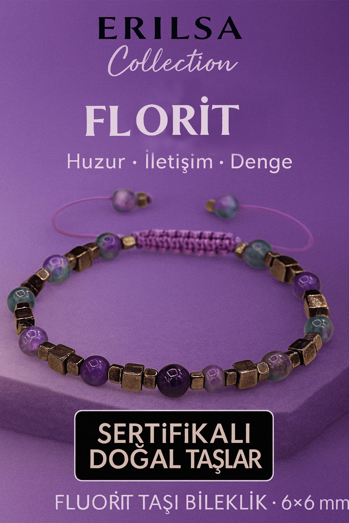 Sertifikalı Doğal Terahertz Florit Taşı Bileklik 6x6 mm Huzur ve Denge Taşı