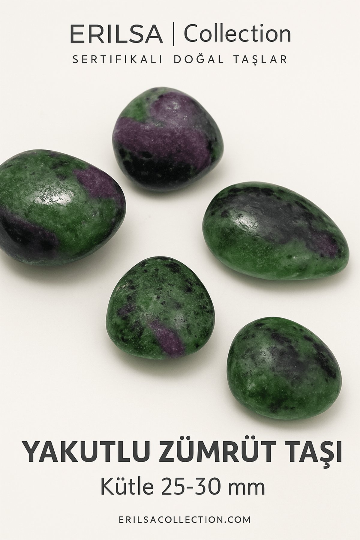 Sertifikalı Ruby Zoisite Yakutlu Zümrüt Taşı Kütle 25–30 mm Sevgi Denge Canlılık Enerjisi Taşı