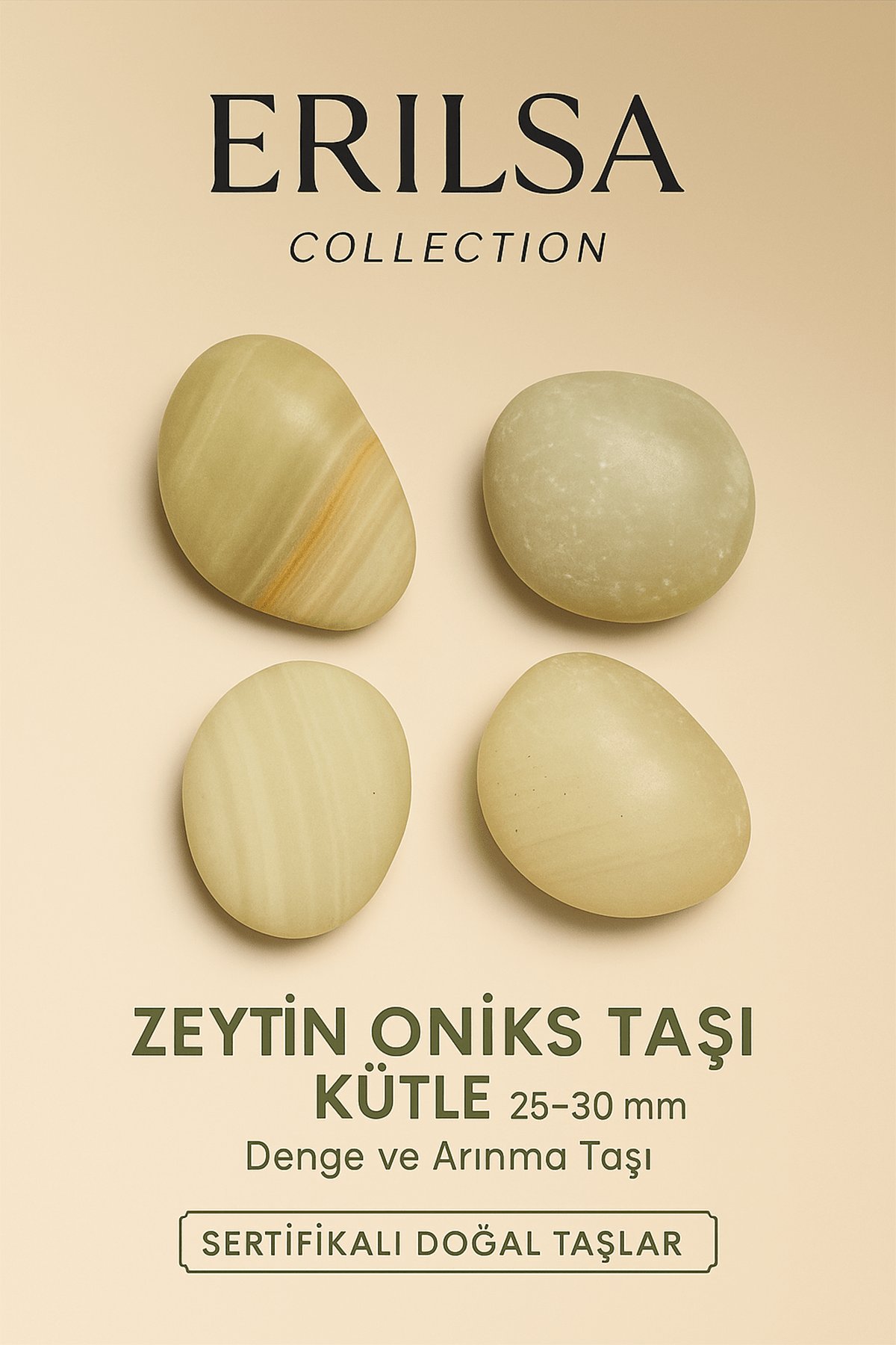 Sertifikalı Zeytin Oniks Taşı Kütle 25–30 mm – Denge ve Arınma Taşı Doğal Enerji Taşı