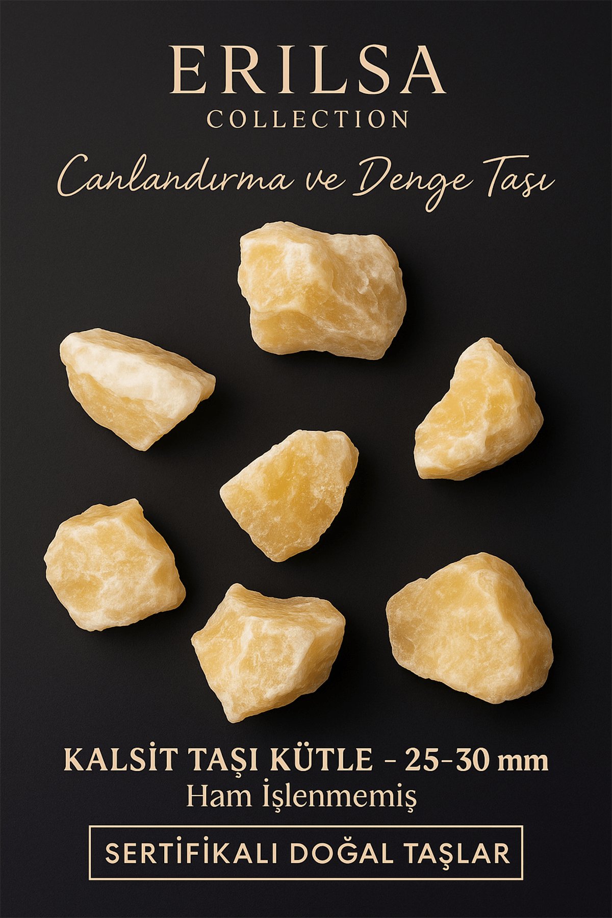 Sertifikalı Ham İşlenmemiş Bal Kalsit Taşı Kütle 25–30 mm Doğal – Canlandırma ve Denge Taşı