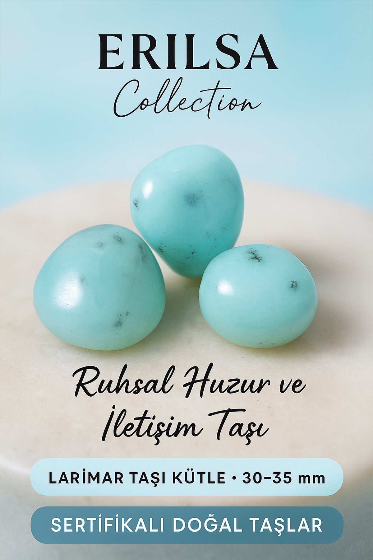 Sertifikalı Doğal Larimar Taşı Kütle 30-35 mm – Ruhsal Huzur ve İletişim Taşı