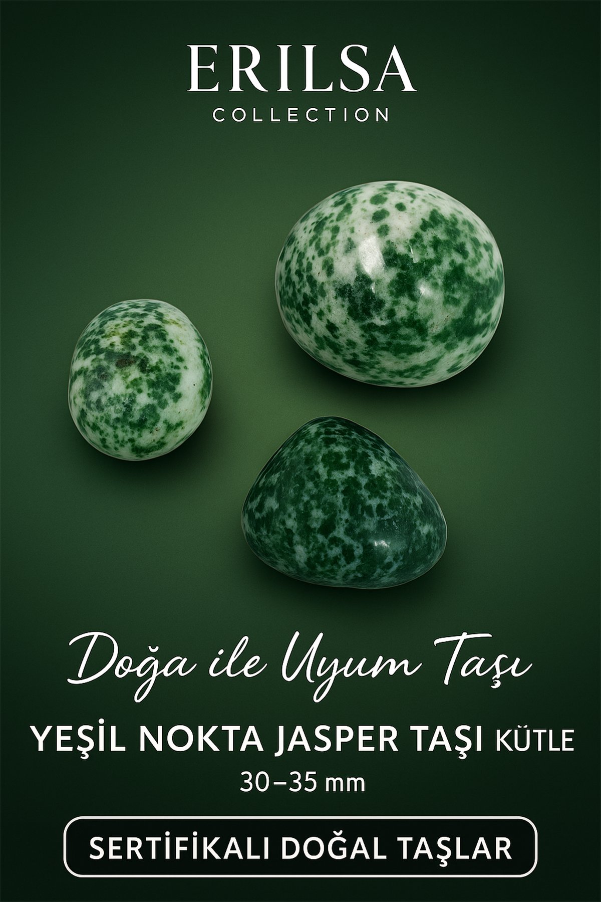 Sertifikalı Doğal Yeşil Nokta Jasper Taşı Kütle 30-35 mm – Doğa ile Uyum ve Denge Taşı