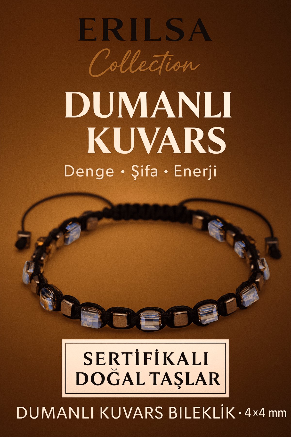 Sertifikalı Doğal Terahertz - Dumanlı Kuvars Taşı Bileklik 4x4 mm - Denge Şifa Arınma Taşı