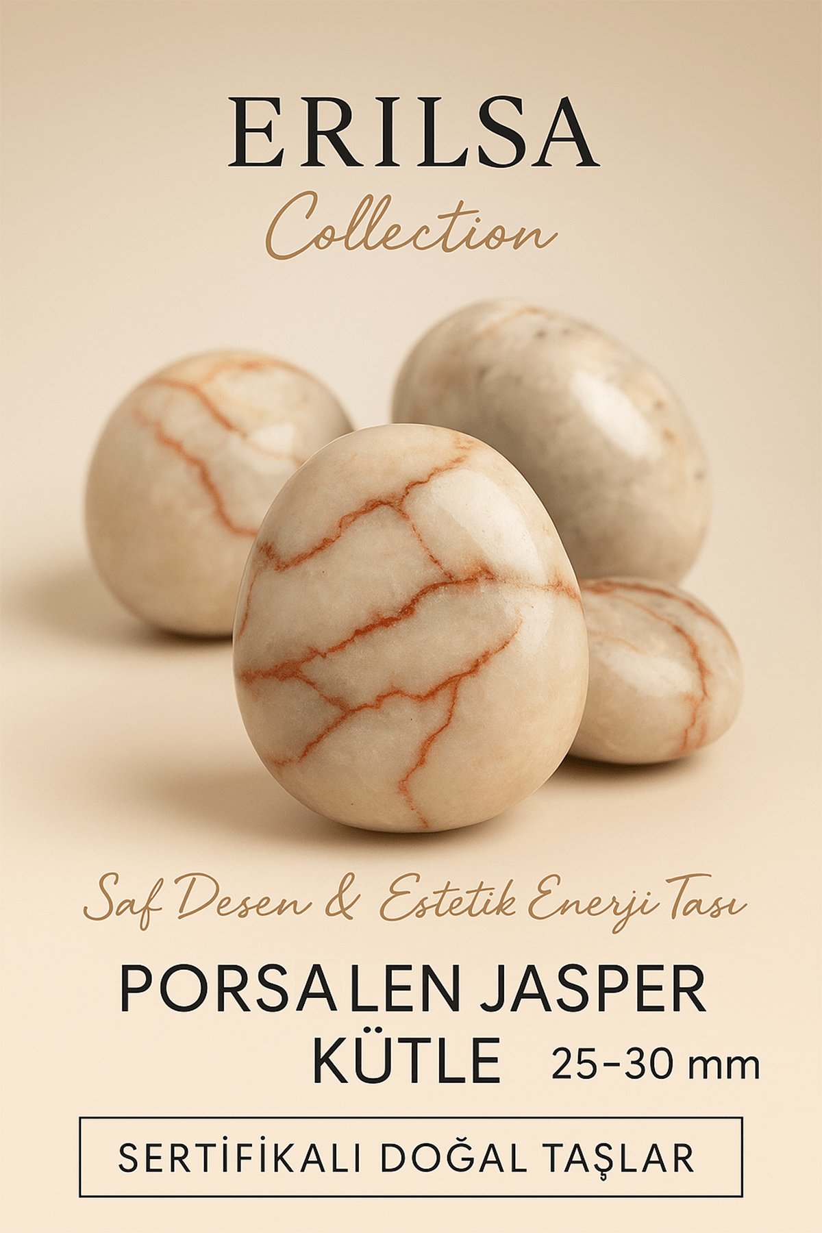 Sertifikalı Porselen Jasper Taşı Kütle 25–30 mm – Estetik Desen ve Denge Taşı