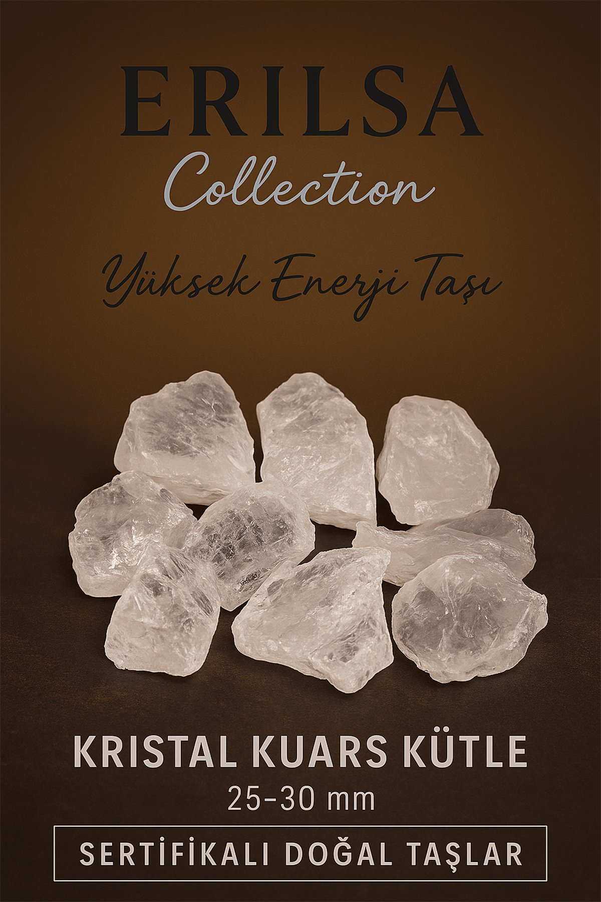 Sertifikalı Kristal Kuvars Taşı Kütle 25–30 mm – Yüksek Enerji ve Arınma Taşı Doğal Ham Form