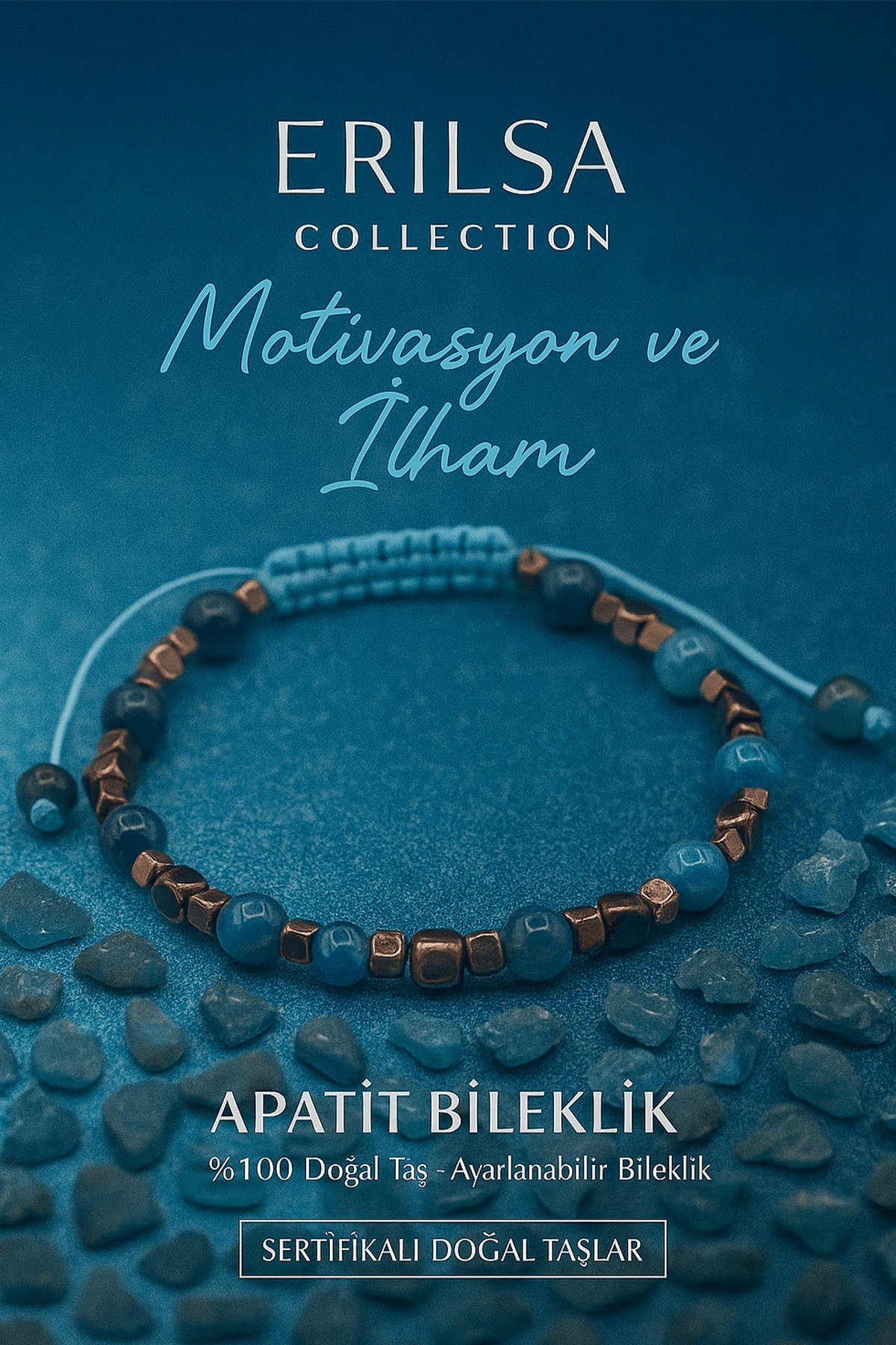 Sertifikalı Motivasyon ve İlham Bilekliği – Apatit ve Terahertz Taşı – 6 mm