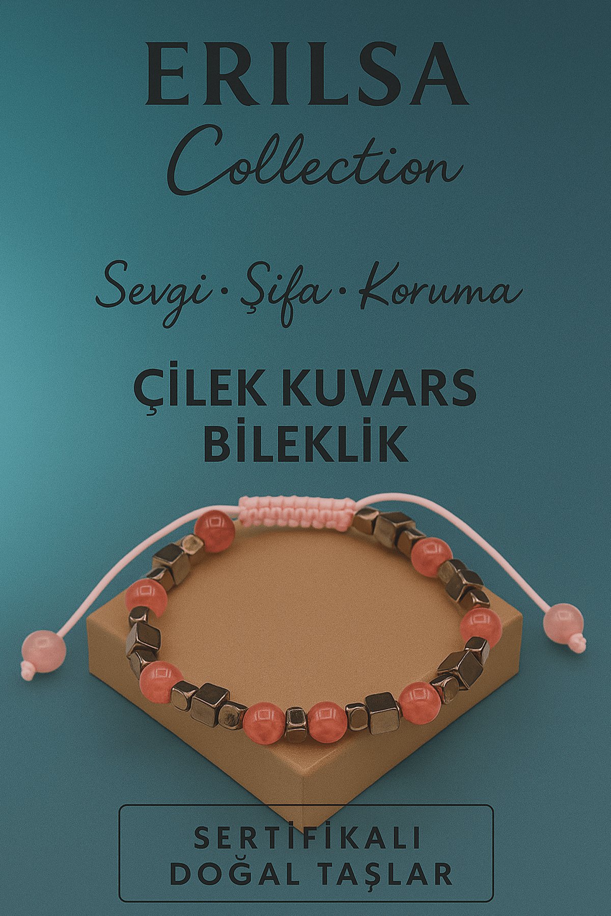 Sertifikalı Terahertz - Çilek Kuvars Doğal Taş Bileklik - Sevgi Şifa Koruma Enerji Denge