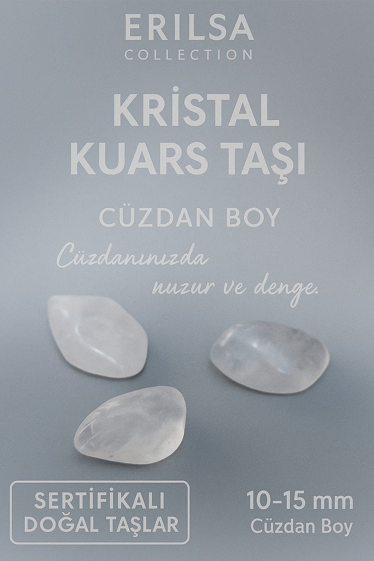 Sertifikalı Kristal Kuvars Taşı Kütle 10-15 mm Cüzdan Boy – Niyet Güçlendirme ve Denge Taşı