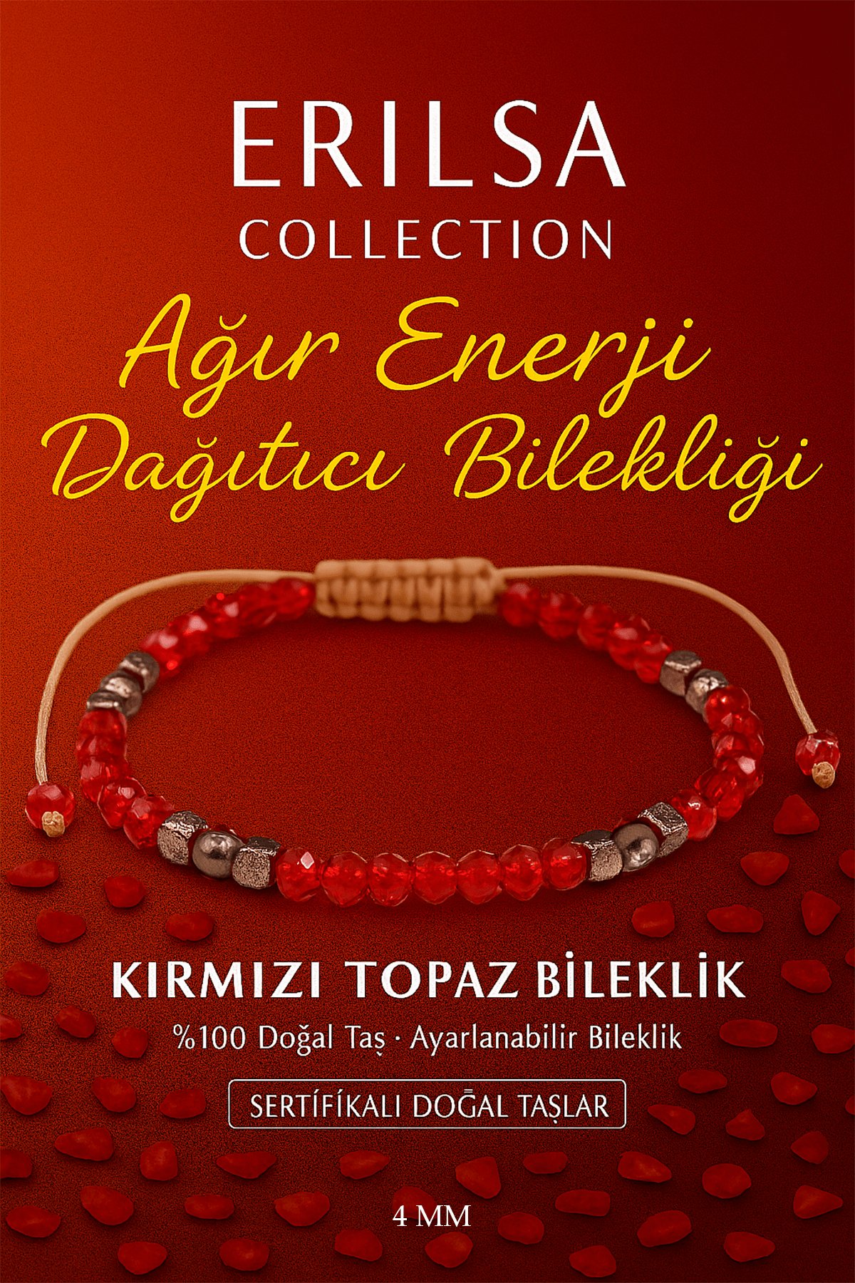 Sertifikalı Ağır Enerji Dağıtıcı Koruyucu Bileklik - Kırmızı Topaz Terahertz Doğal Taş