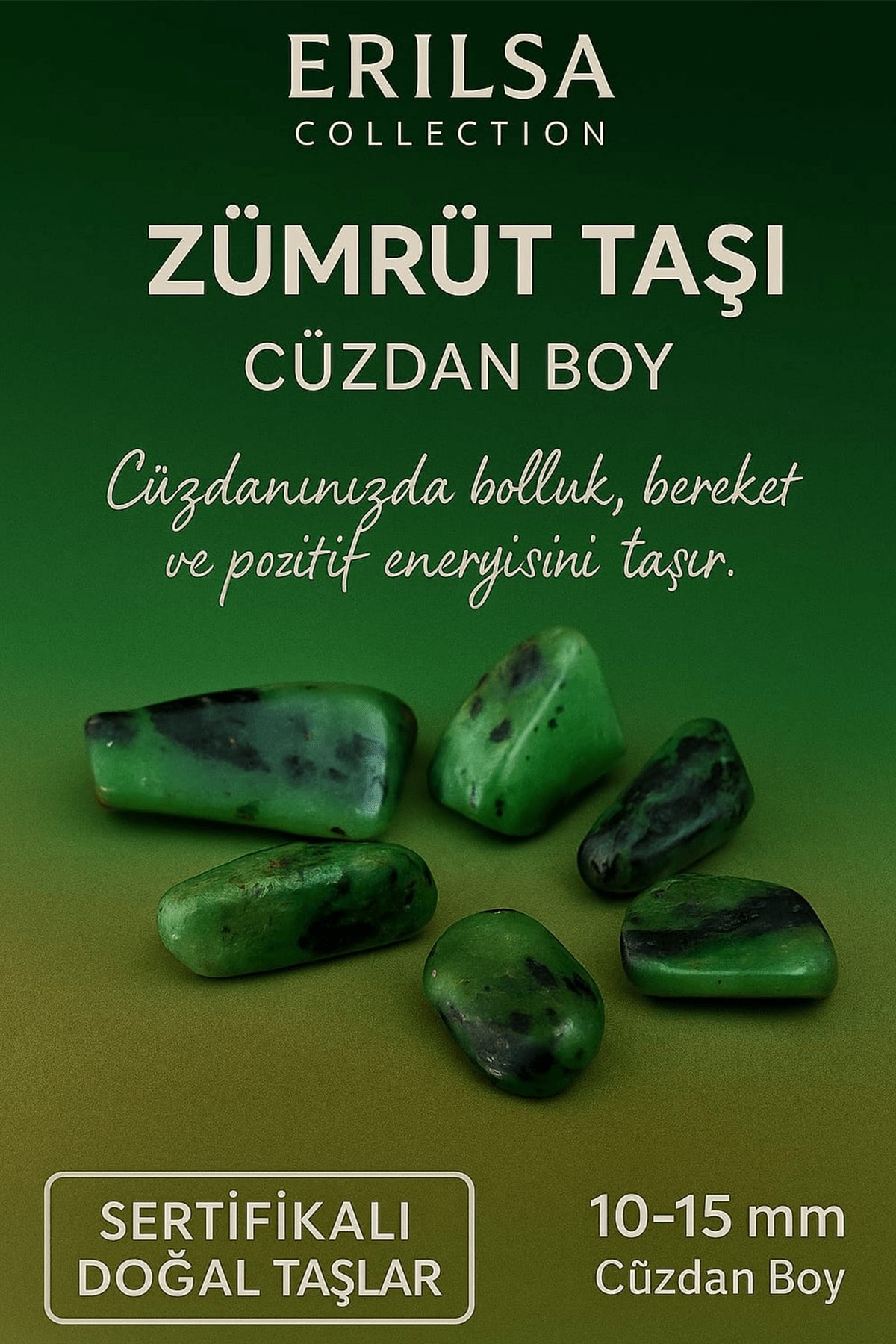 Sertifikalı Zümrüt Taşı Kütle 10-15 mm – Bolluk Şans ve Huzur Taşı