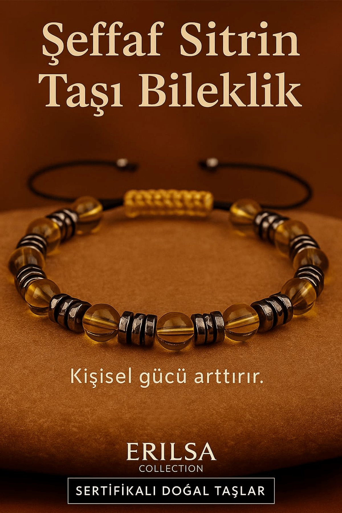 Sertifikalı Şeffaf Bal Sitrin Taşı Bileklik 8x8 mm – Kişisel Güç ve Bereket Taşı