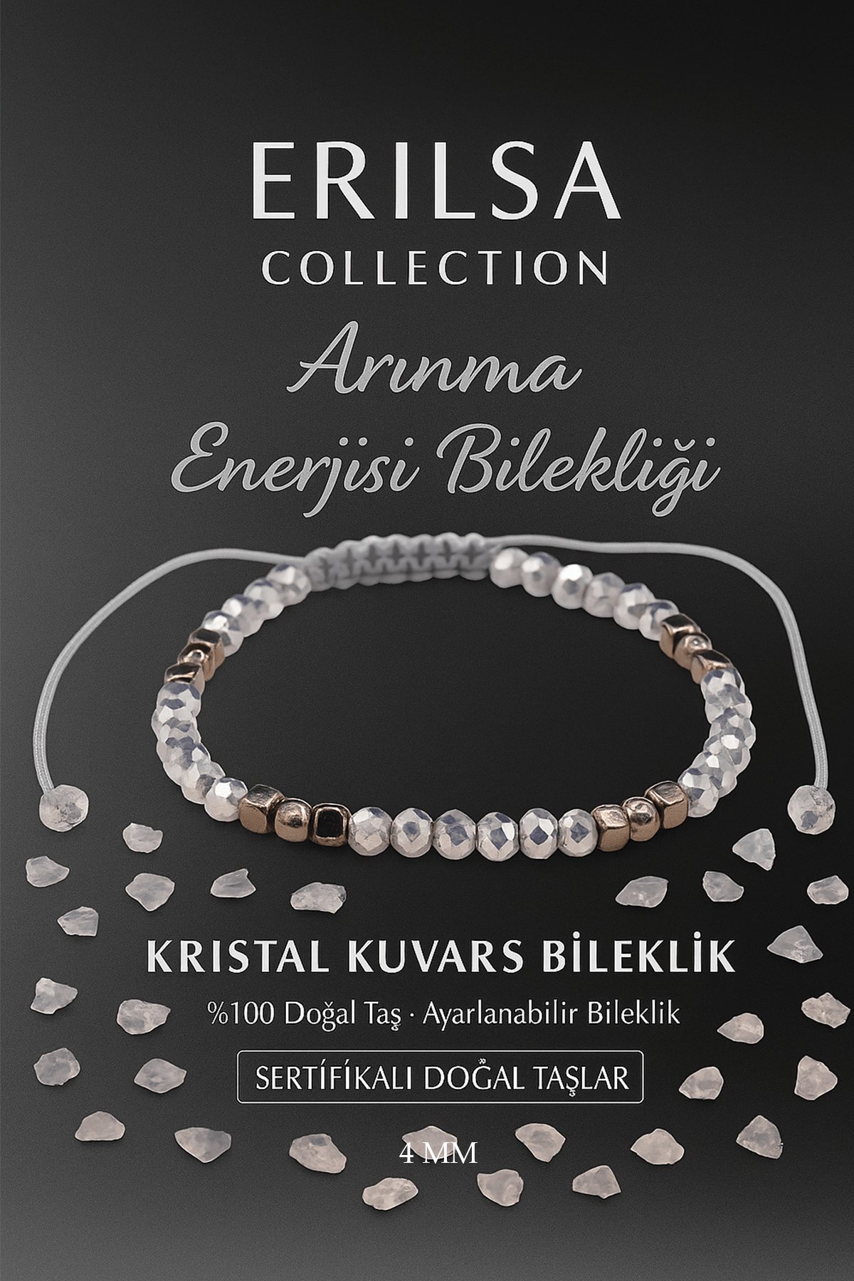 Sertifikalı Arınma Enerjisi Negatif Temizlik Frekansı Bilekliği -Kristal Kuvars Terahertz Doğal Taş