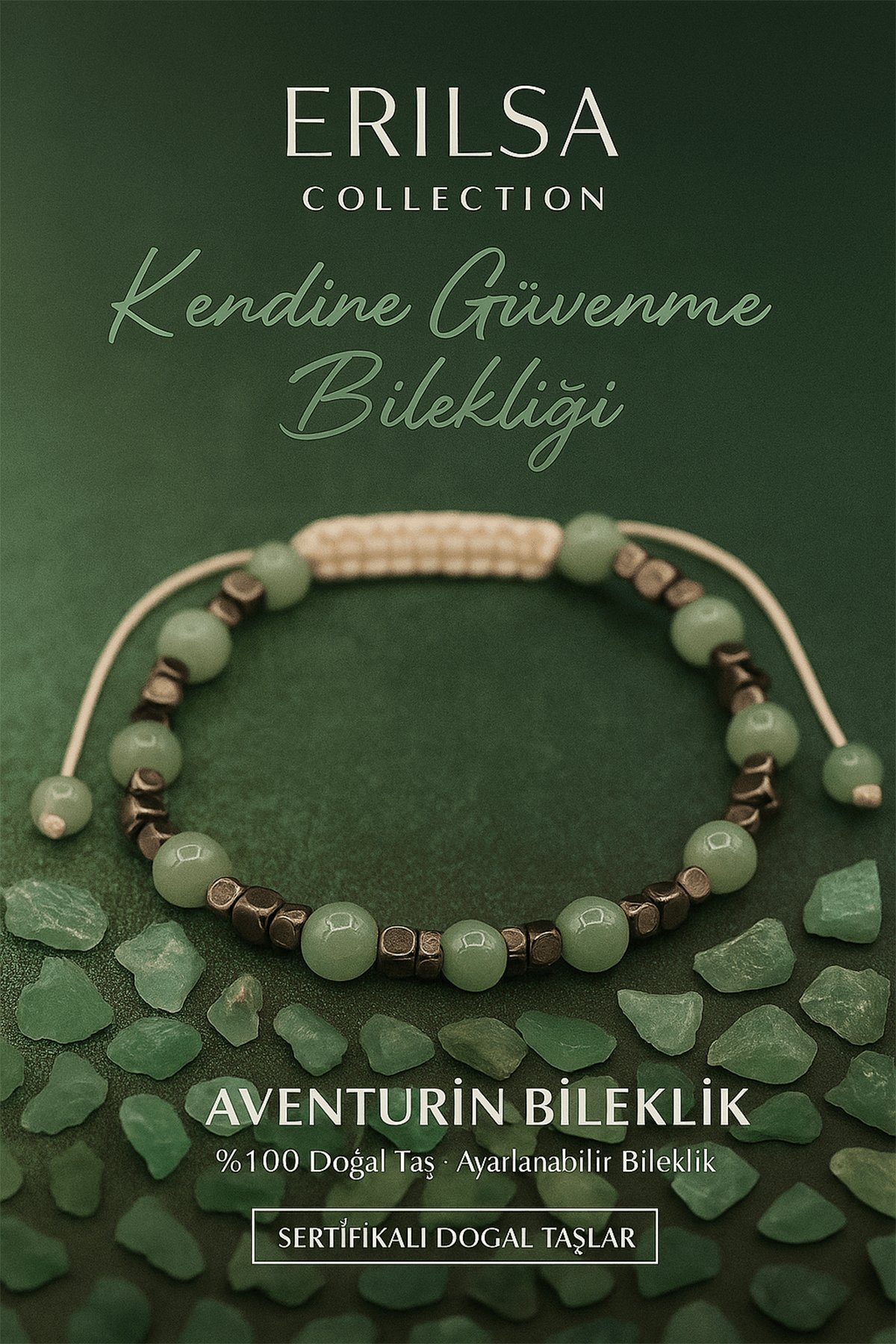 Sertifikalı Kendine Güvenme ve Özgüven Bilekliği – Aventurin ve Terahertz Taşı – 6 mm