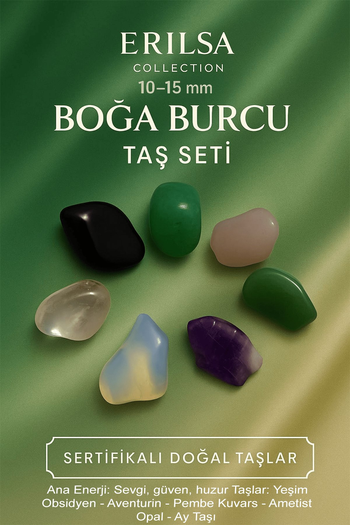 Sertifikalı Boğa Burcu Doğal Taş Kütle Seti 10-15 mm – Sevgi Güven ve Huzur Enerjisi Taşları