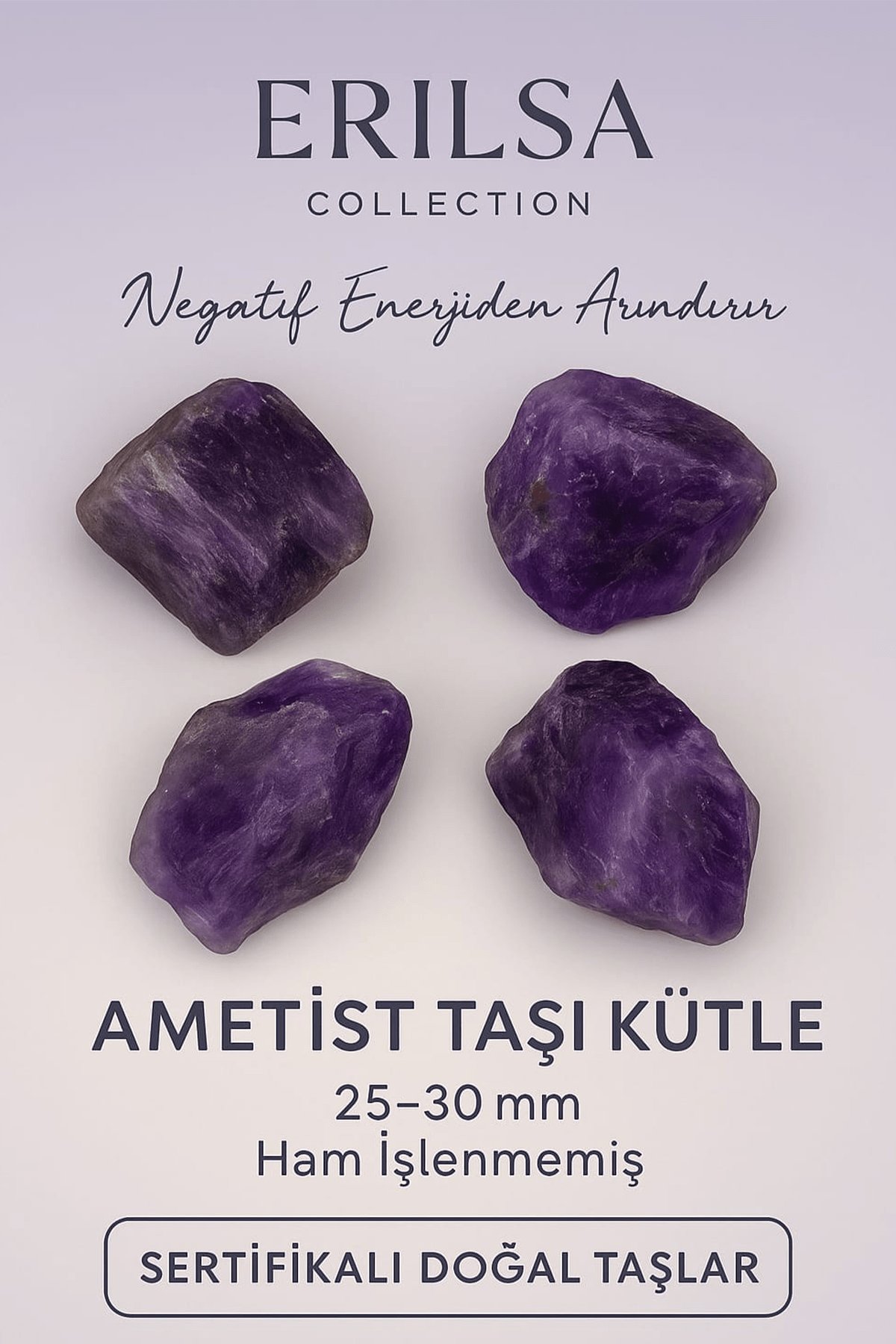 Sertifikalı Ham İşlenmemiş Ametist Doğal Taş Kütle - 25 30 mm Negatif Enerjiden Arındıran Taş