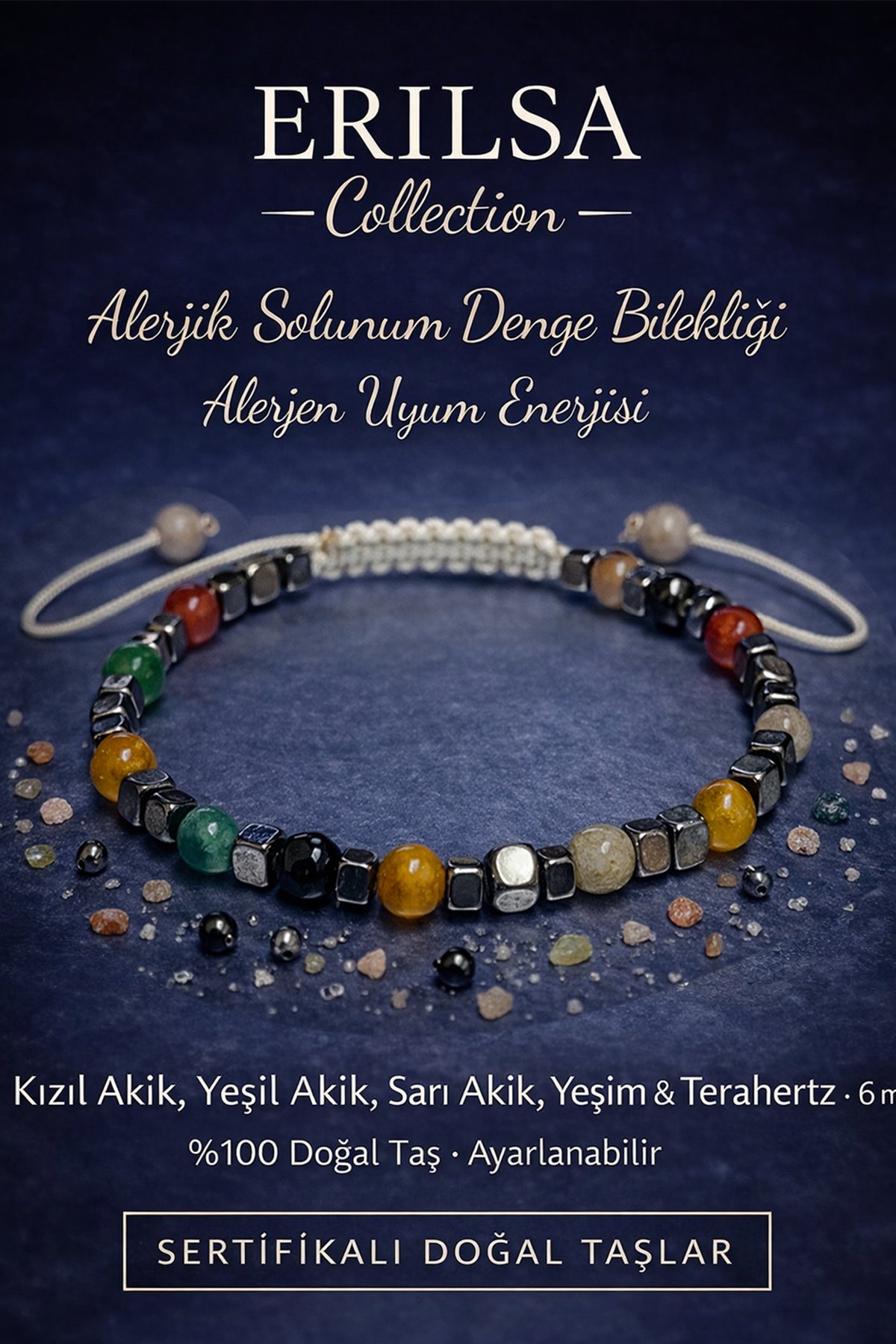 Sertifikalı Alerjik Solunum Denge Bilekliği – Kızıl Akik Yeşil Akik Sarı Akik Yeşim Terahertz Doğal