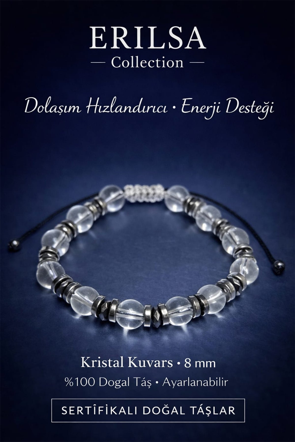 Sertifikalı Dolaşım Hızlandırıcı Enerji Destek Bilekliği – Kristal Kuvars ve Terahertz Taşı