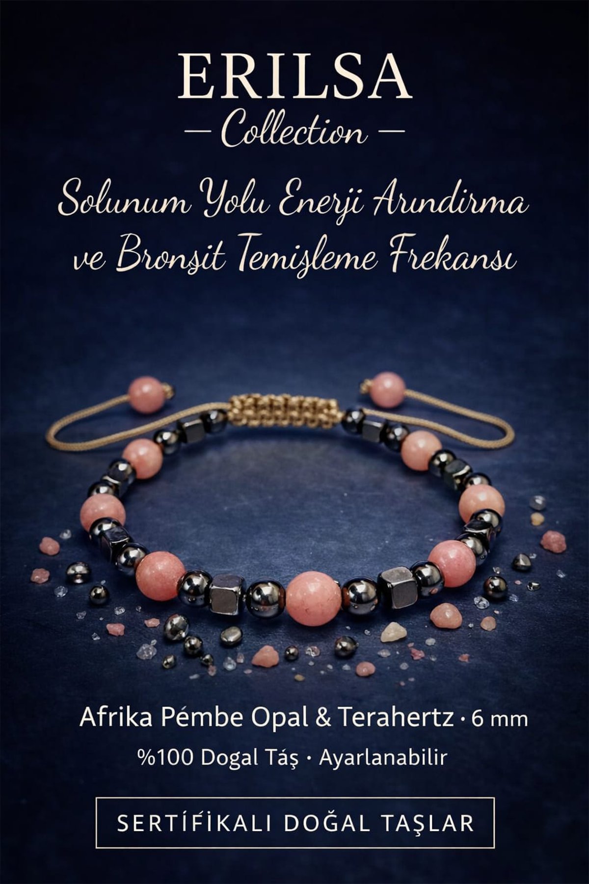 Sertifikalı Solunum Yolu Enerji Arındırma Bilekliği – Afrika Pembe Opal Terahertz 6 mm Doğal Taş