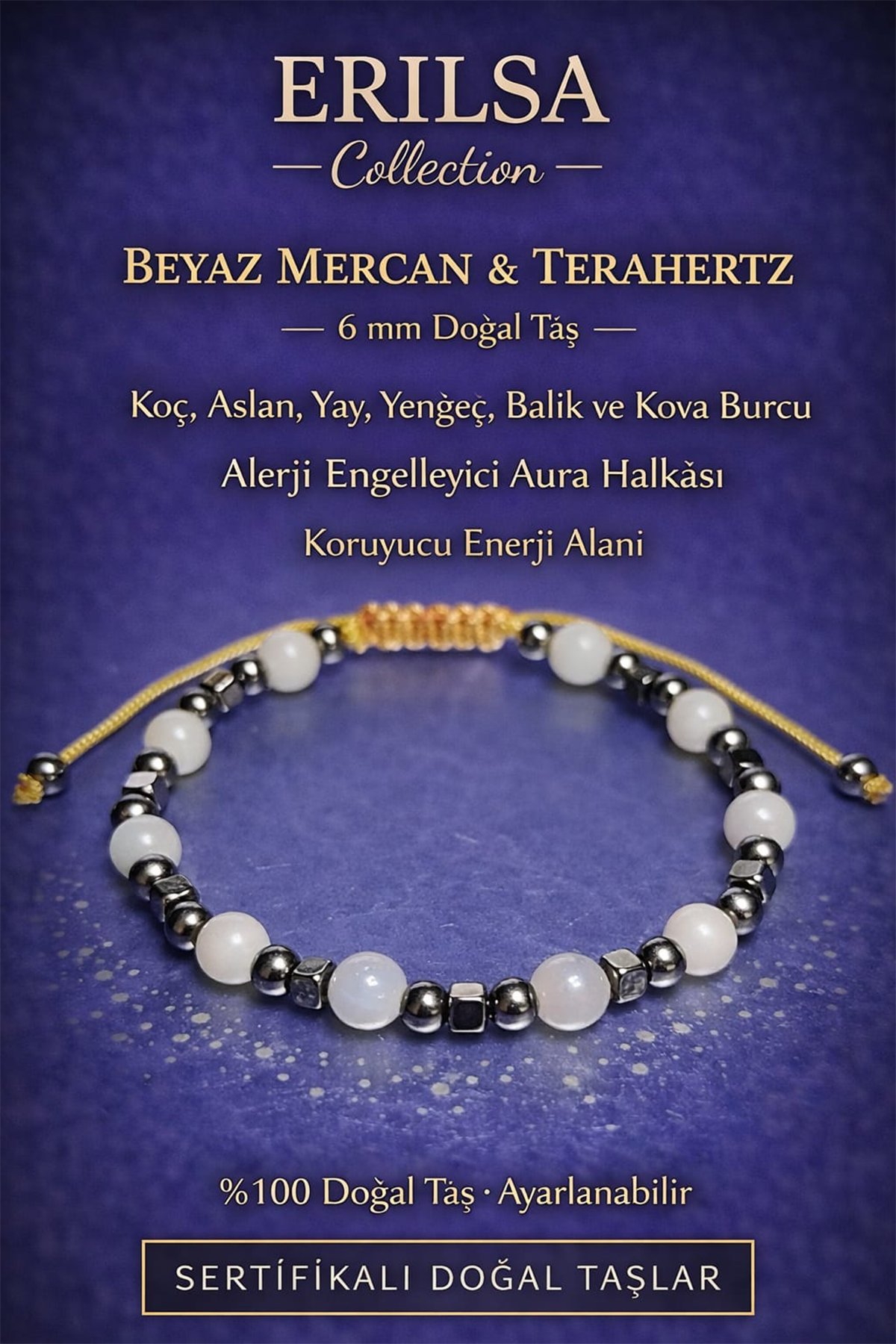 Sertifikalı Alerji Denge Ve Koruyucu Enerji Bilekliği – Beyaz Mercan Ve Terahertz 6 Mm Doğal Taş
