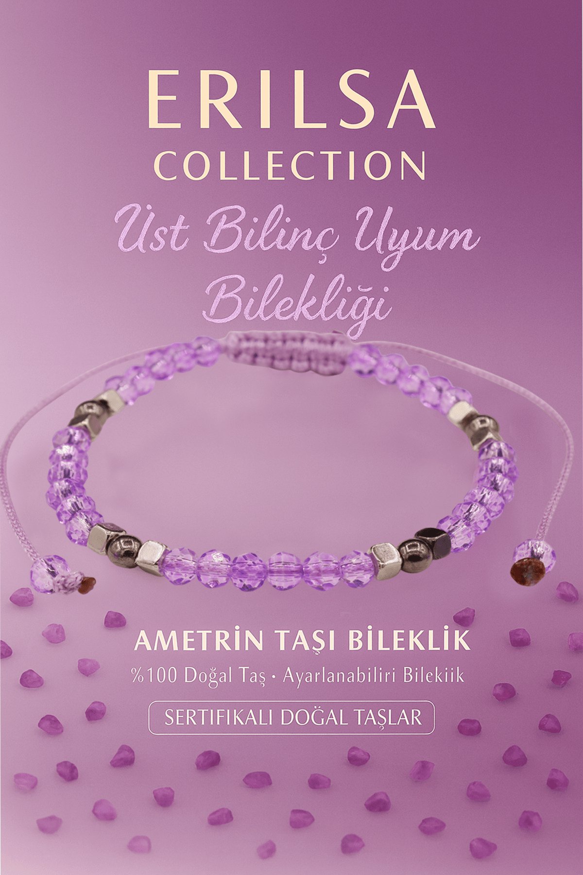 Sertifikalı Üst Bilinç Uyum ve Denge Enerji Bilekliği – Ametrin ve Terahertz Doğal Taş 4 mm