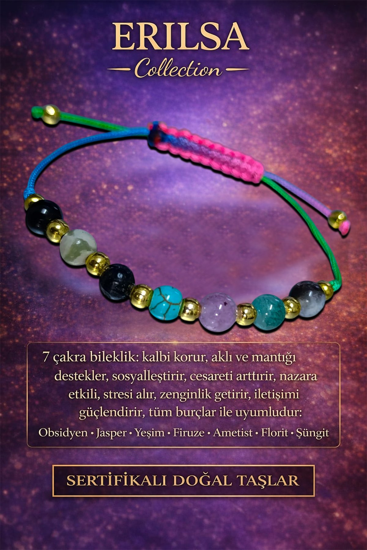 Sertifikalı 7 Çakra Denge Ve Enerji Uyum Bilekliği – Doğal Taş Şifa Serisi - Ebruli Renk