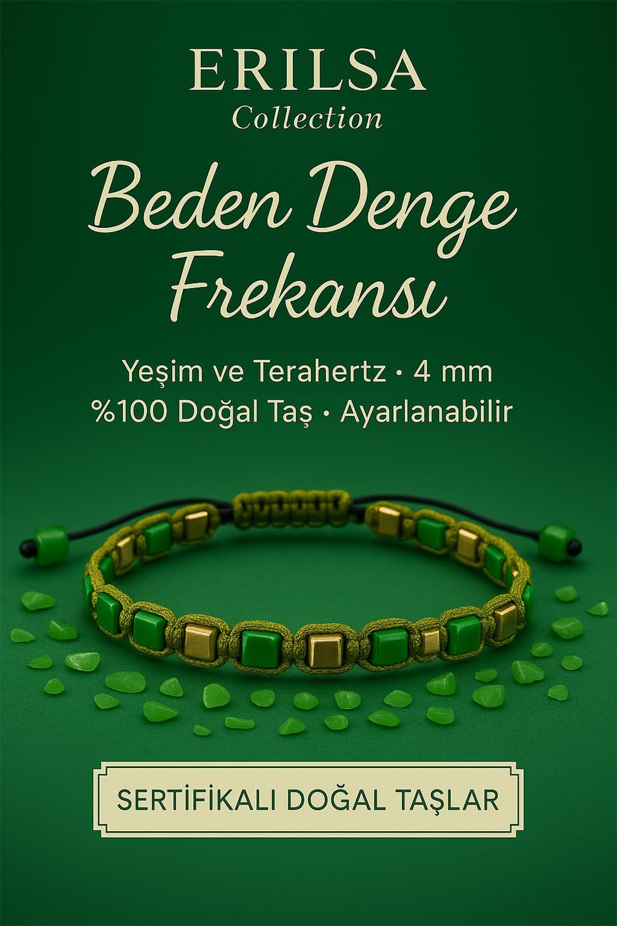 Sertifikalı Beden Denge Frekansı Enerji Bilekliği – Yeşim ve Terahertz Doğal Taş 4 mm Ayarlanabilir