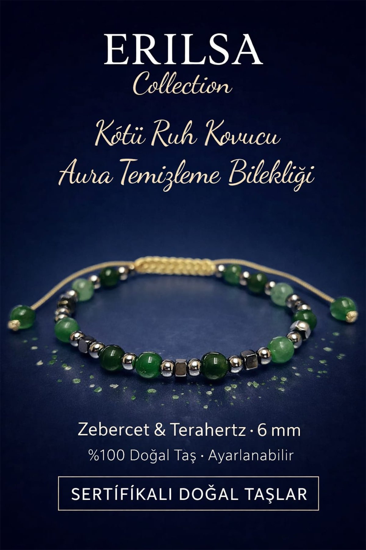 Sertifikalı Kötü Ruh Kovucu Aura Temizleme Bilekliği - Zebercet ve Terahertz 6mm Doğal Taş